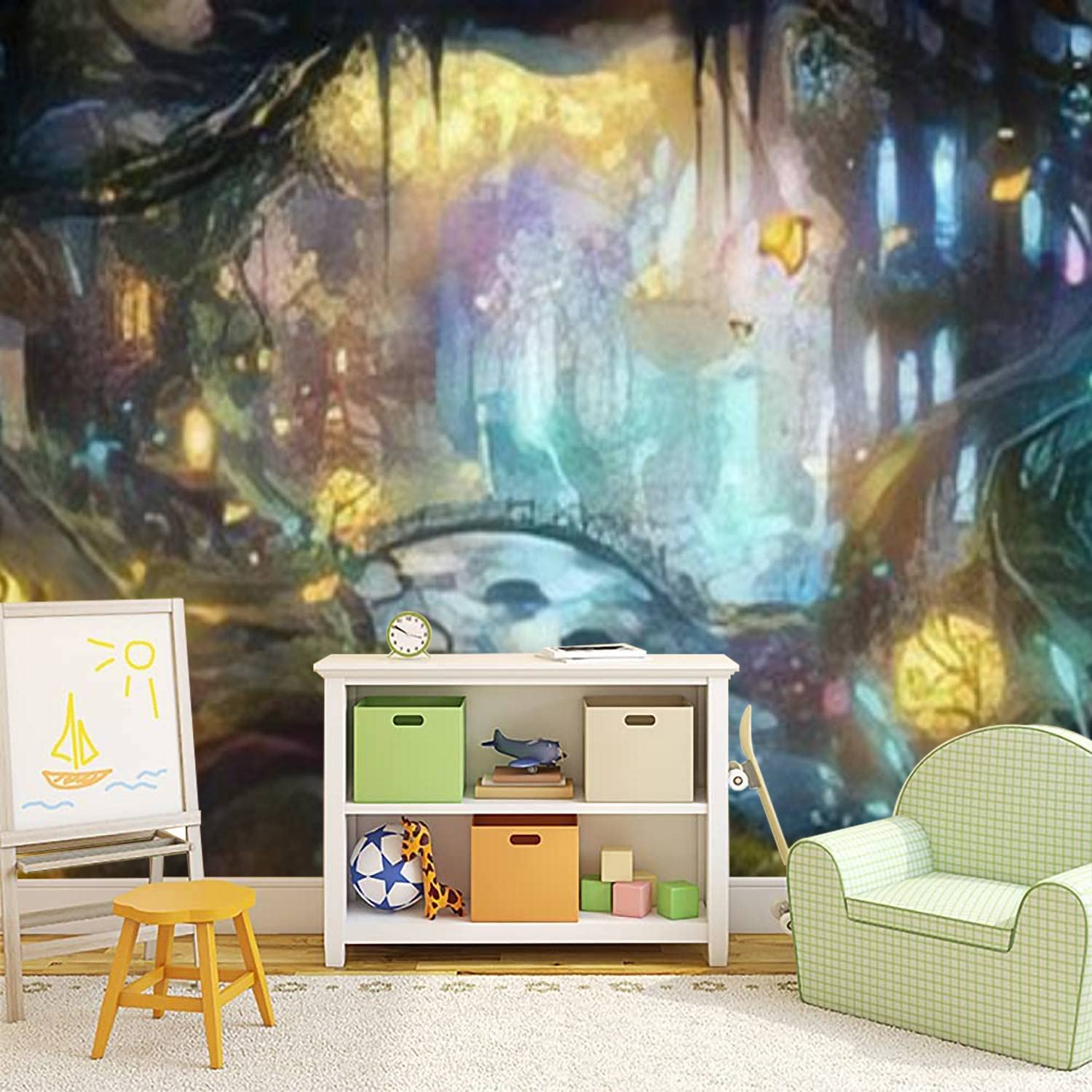 3D Removable Wallpaper - Self-Adhesive Fairy Forest with Glowing Plants, Peel and Stick Wall Mural for Living Room & Bedroom Decor | Perfect for Kids' Rooms, Nursery, and Fantasy-Themed Spaces