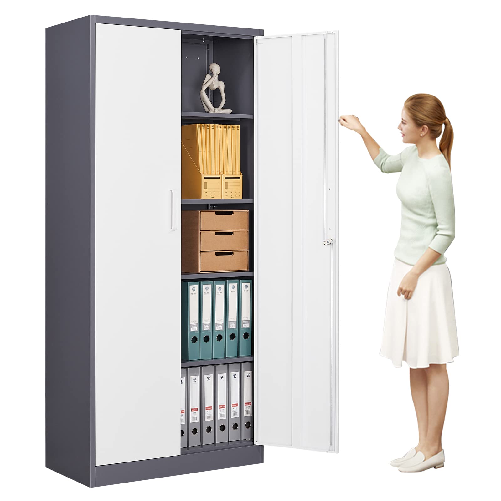 MIIIKO Grey Metal Storage Cabinet with Locking Doors & 4 Adjustable Shelves - Tall Home Office Cabinet for Garage, School, Dorm | Easy Assembly for Secure Storage of Tools, Files & Supplies
