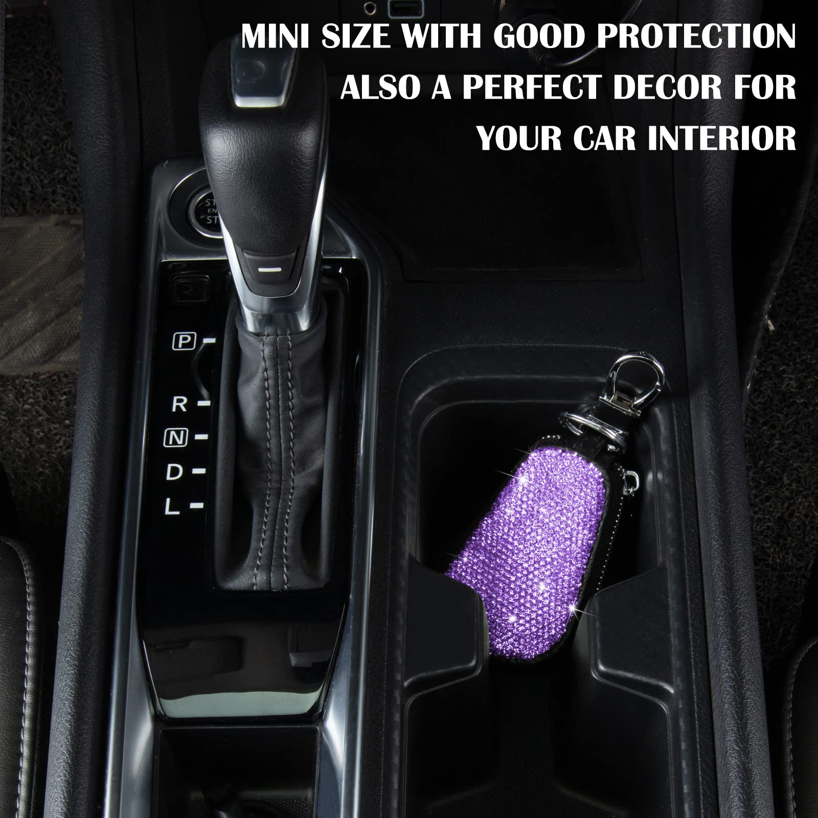 5-Pack Purple Leather Car Key Case with Metal Hook & Keyring - Zipper Pouch for Remote Key Fobs, Bling Keychain Holder - Women's Handbag Charms & Purse Accessories (Great for Key Organization & Gift Giving)