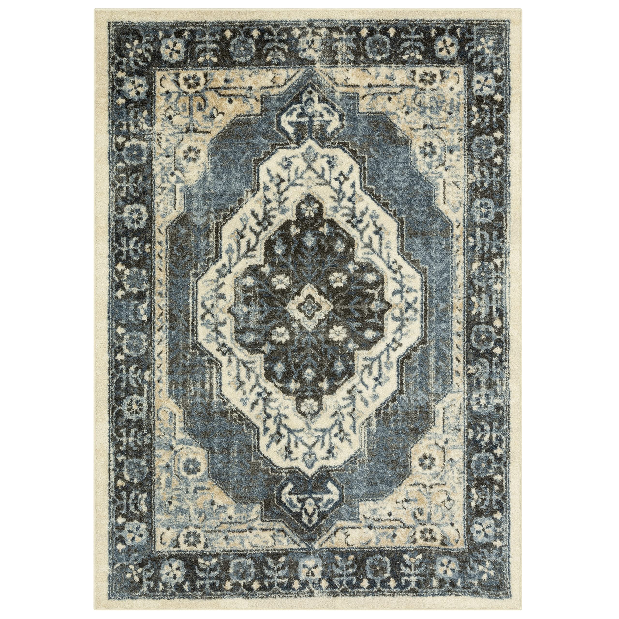 Maples Rugs Caprice Boho Medallion Non-Slip Area Rug - 7' x 10' Neutral/Blue Handmade in USA - Perfect for Living Room, Bedroom & Boho Chic Home Decor