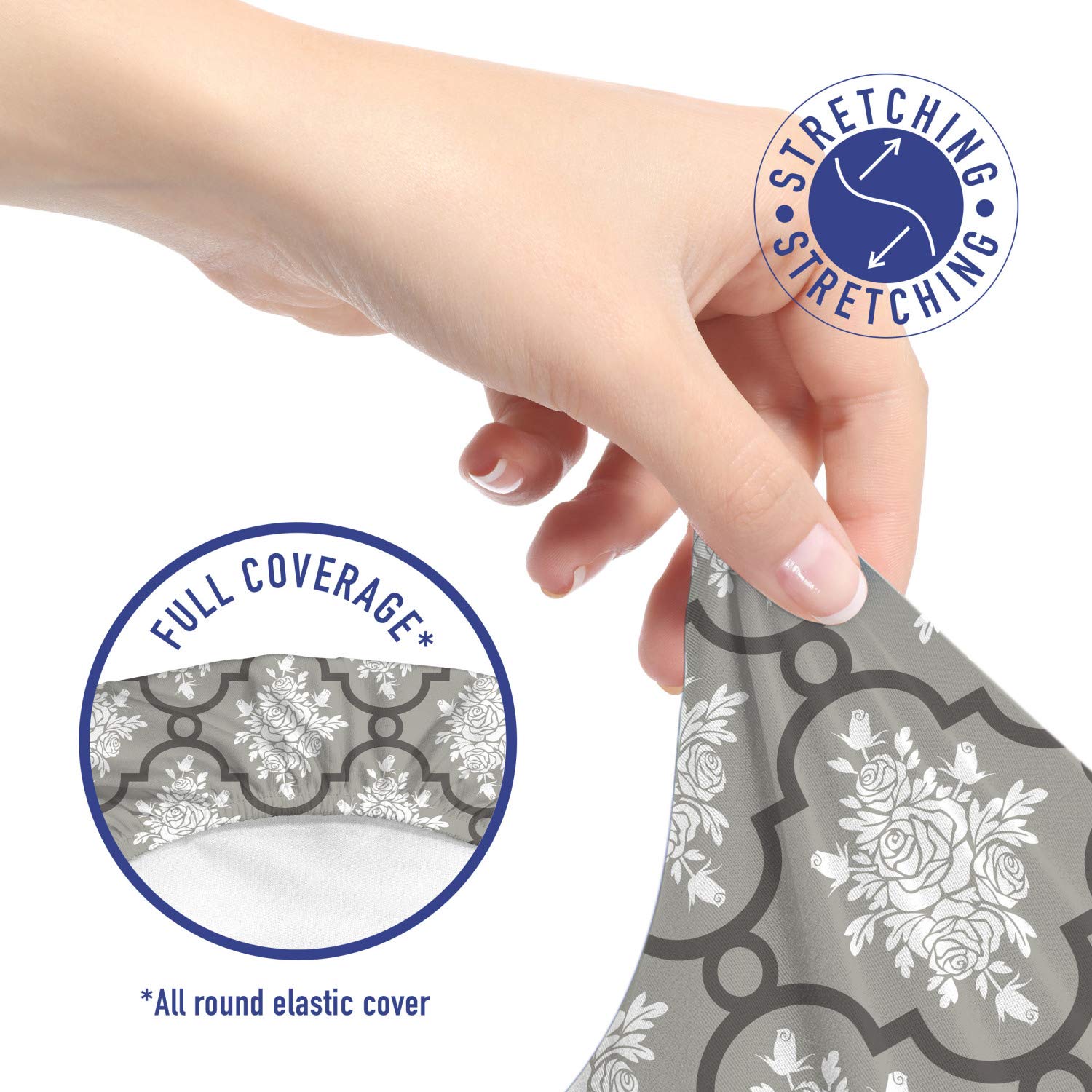 Lunarable Floral Office Chair Slipcover - Gothic Linked Rose Patterns with Leaves, Soft Stretch Fabric Cover for Home & Office Decor (Grey White) | Perfect for Desk Chairs, Conference Rooms & Home Offices