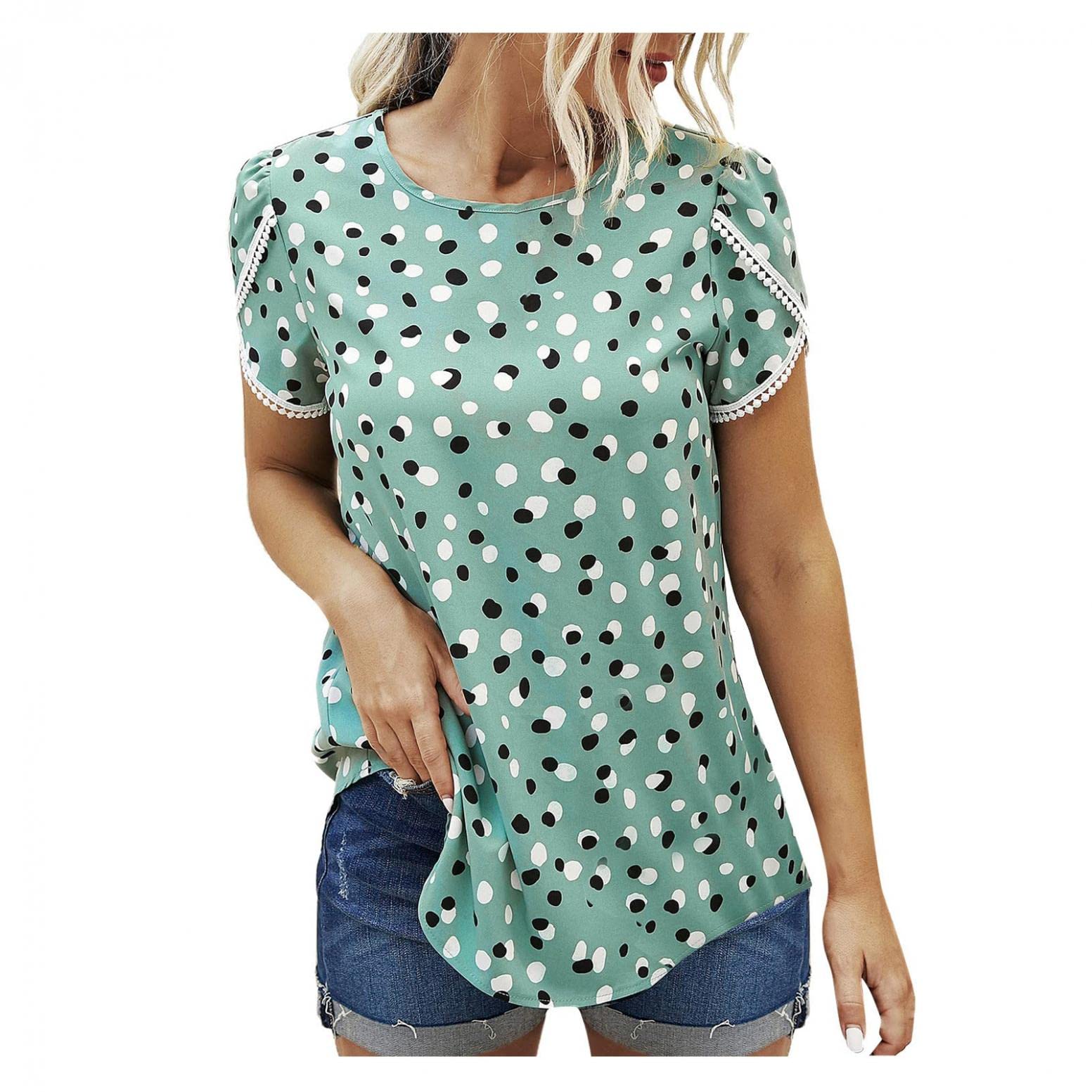 Women's Graphic Print Ruffle Sleeve T-Shirt - Summer Casual Crew Neck Blouse, Cute Tunic Top for Everyday Wear, Date Night & Vacation Outfits