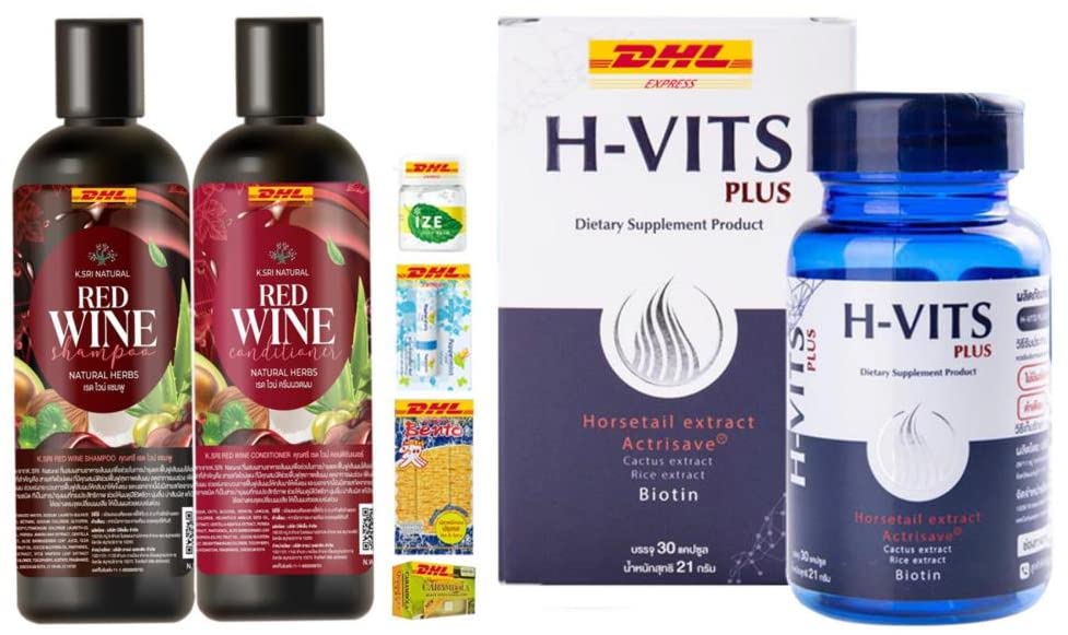 K.Sri Red Wine Herbal Shampoo & Conditioner Set 300ml - Anti Hair Loss Treatment for Thinning Hair with H-Vitamins | DHL Express Shipping | Beauty Gift Included | For Daily Hair Care & Scalp Nourishment