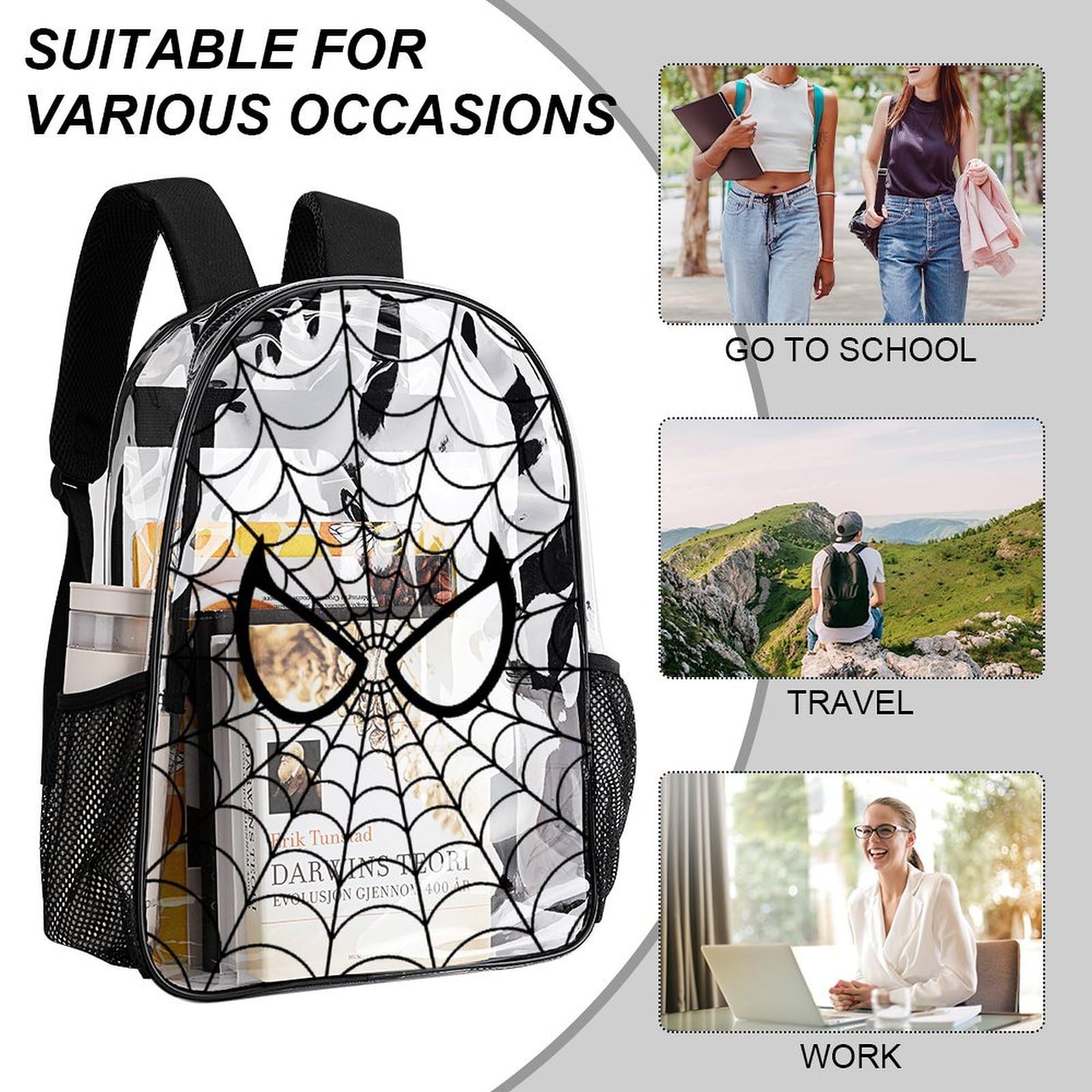 17IN Clear Backpack - See Through PVC Transparent Heavy Duty Waterproof Daypack with Reinforced Straps (Black) | Perfect for School, Travel, Concerts & Stadium Security