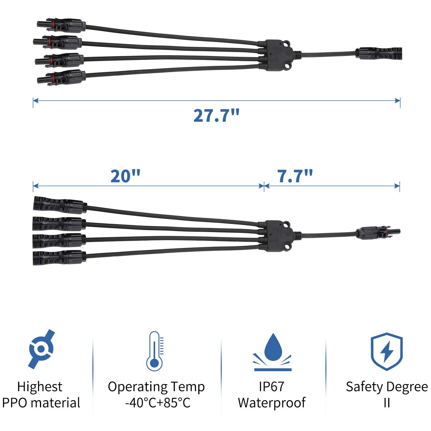 Ansxiy Solar Y Branch Connectors 1 to 4 - Solar Panel Parallel Connector Kit with M/FFFF & F/MMMM Adapters | Perfect for RV, Off-Grid & Home Solar Systems