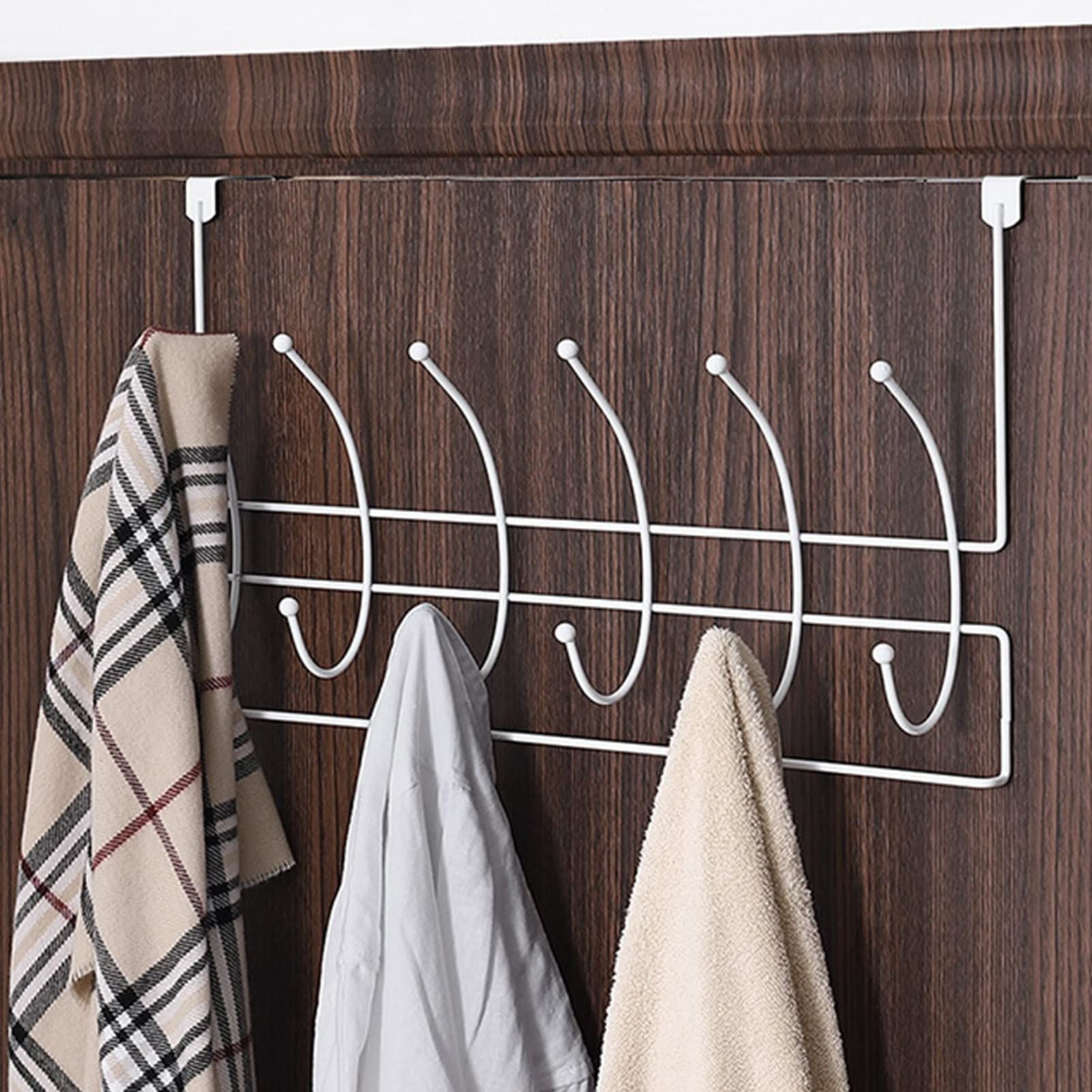 Heavy-Duty Over The Door Hook Organizer - 6 Hooks Coat Rack for Clothes, Bags & More - Space Saving Solution for Bathroom, Bedroom & Kitchen - Black