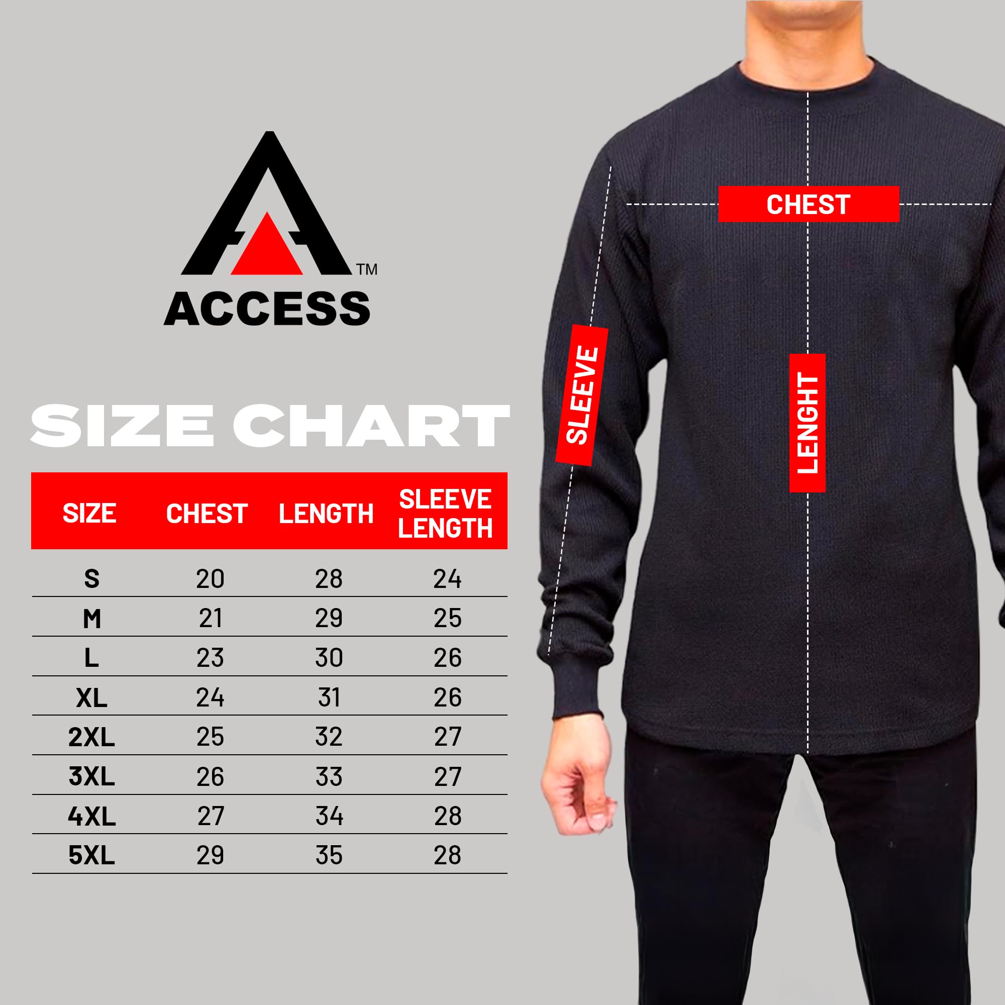 Heavyweight Crew Neck Thermal Shirts for Men - Rugged Waffle Knit Fabric Long Sleeve Shirt | Winter Base Layer, Outdoor Workwear & Casual Wear
