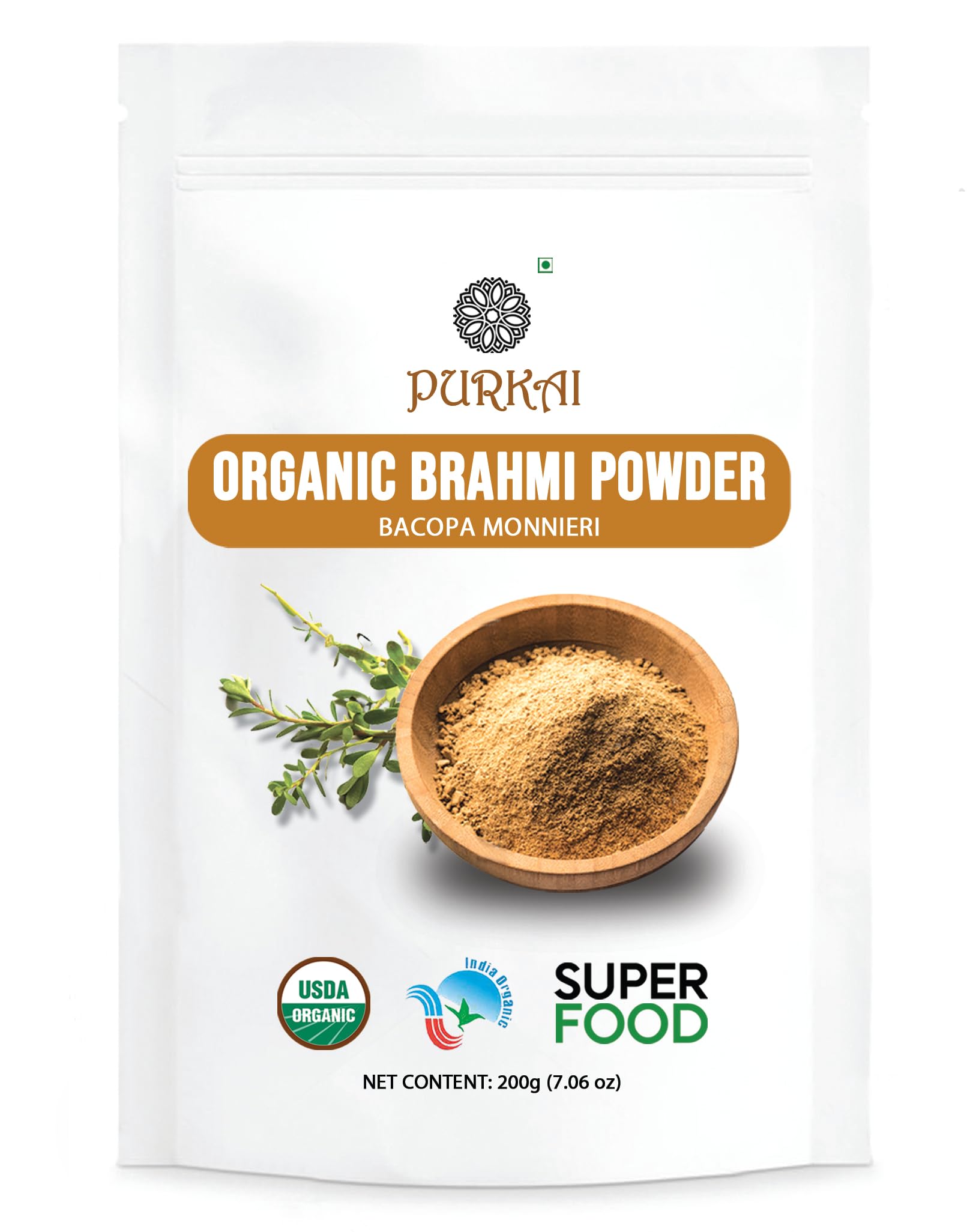 Organic Brahmi Powder (Bacopa Monnieri) - 100% Pure & Natural Ayurvedic Herb for Hair Growth, Stress Relief & Brain Health | Hair Care Supplement & Anxiety Reducer | Perfect for Daily Wellness Routine & Ayurvedic Practices