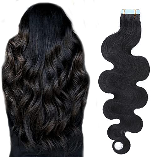 SEGO 22 Inch Tape in Hair Extensions 100% Remy Human Hair - Natural Black Body Wave, Seamless Skin Weft with Invisible Rooted Double Sided Tape for Women (40pcs 100g) - Perfect for Daily Wear, Parties, Weddings and Special Occasions