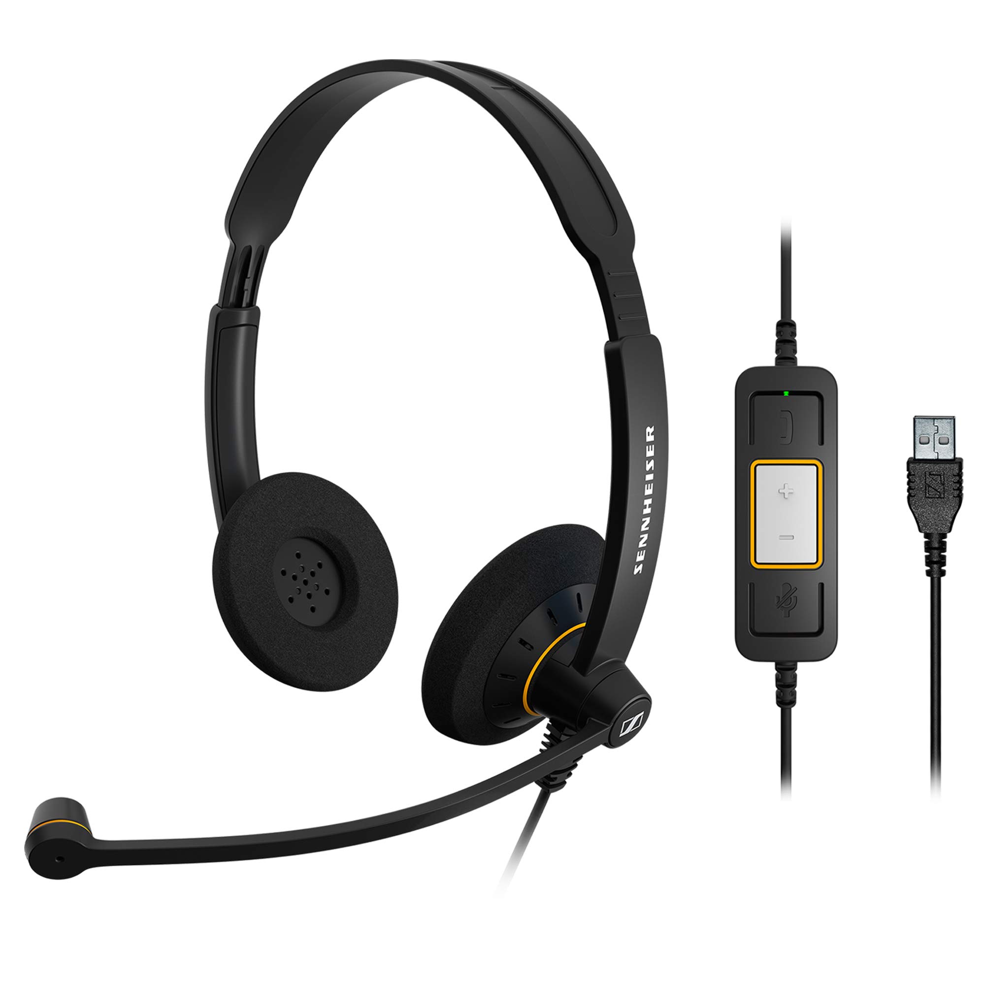 Sennheiser SC 60 USB ML Dual-Sided Business Headset with Noise Cancelling Mic & USB Connector (Black) | Includes HZP 31 SC 200 Leatherette Ear Pads for Circle/Culture Series (2-Pack) | Perfect for Call Centers, Remote Work & Online Meetings