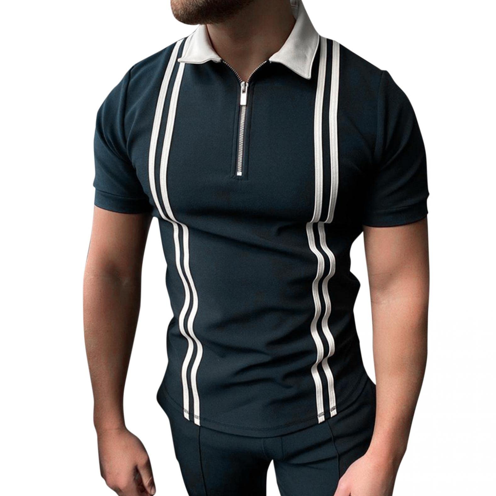 Sertiohcv Men's Classic Pique Slim Fit Short Sleeve Polo Shirt - Breathable Casual Collared Zipper Golf T-Shirt for Work, Travel & Outdoor Activities