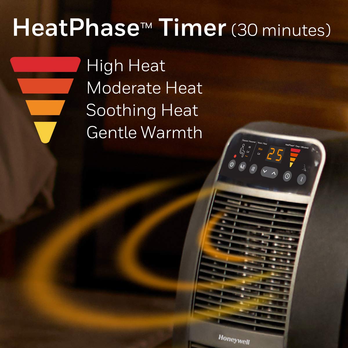 Honeywell HCE845BC HeatGenius™ Ceramic Space Heater - Portable Electric Heater for Bedroom, Office & Home Use with Tip-Over Protection, Overheat Safety & Quiet Mode | Energy Efficient Indoor Heating Solution for Winter, Small Rooms & Workspaces