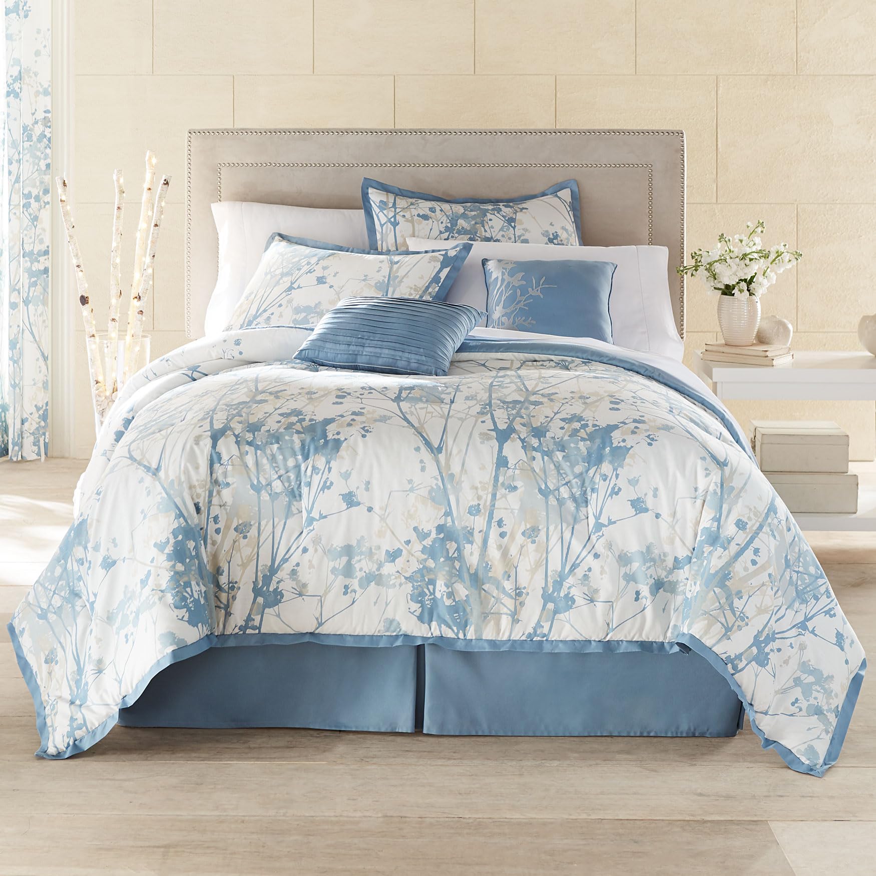 BrylaneHome Funky Floral 6-Piece Queen Comforter Set in Orange & Grey - Perfect for Bedroom Decor, Guest Room, and Dorm Room Styling