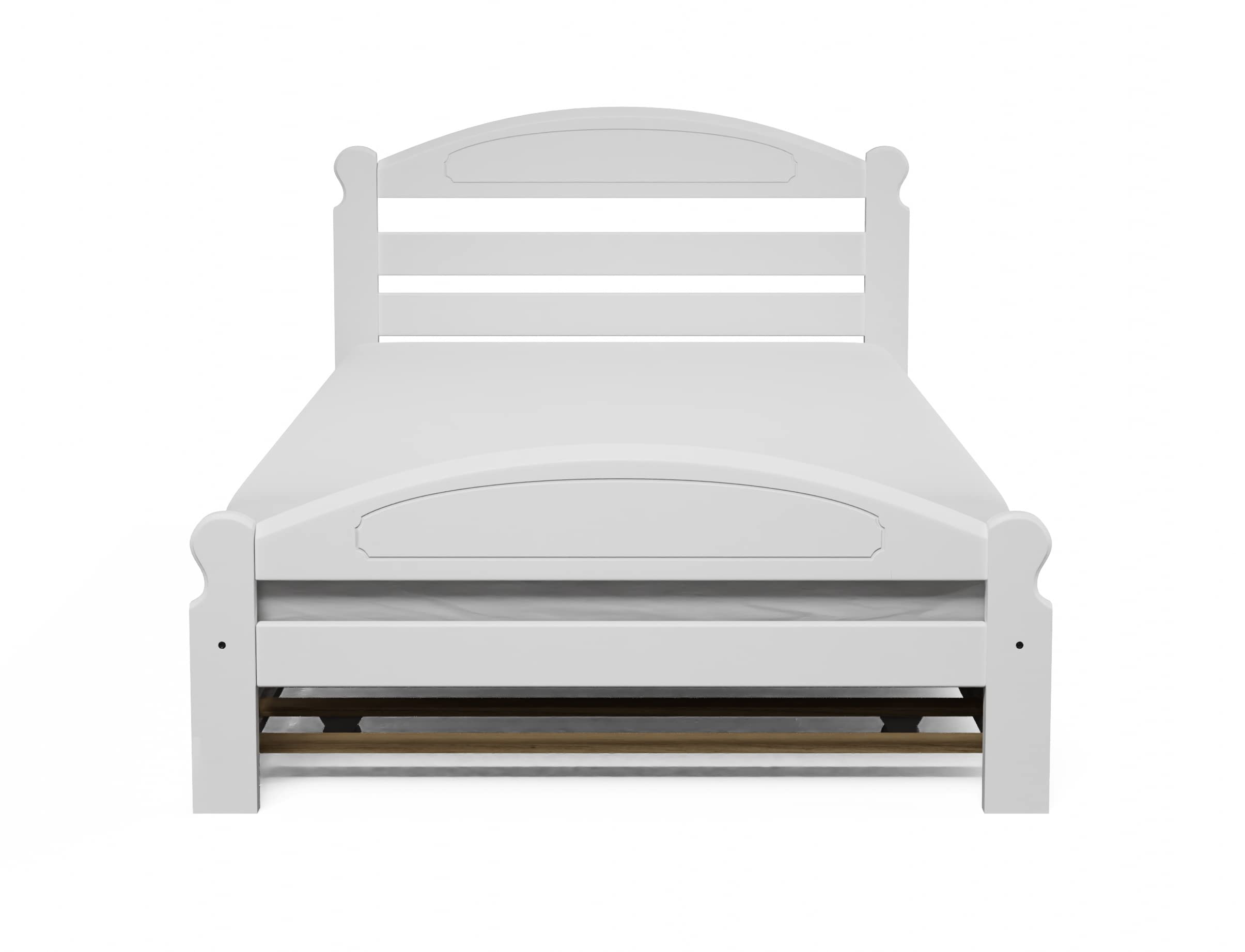 Twin Trundle Bed with Wooden Slats - Solid Pine Wood Frame, White Finish, 39