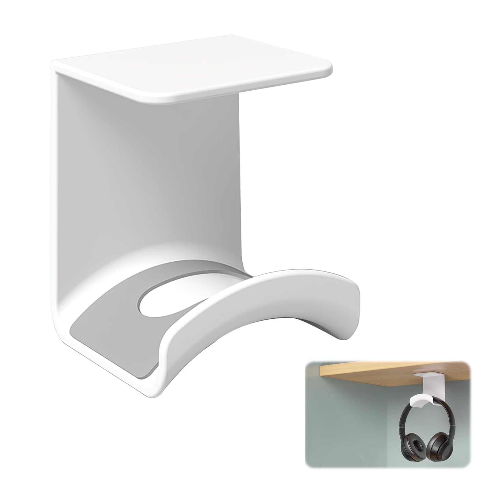 SRLWMYI Strong Adhesive Headset Stand Holder with Hook - Universal Gaming & Office Headphone Hanger, White - Perfect for Desk Organization & Gaming Setup Accessories
