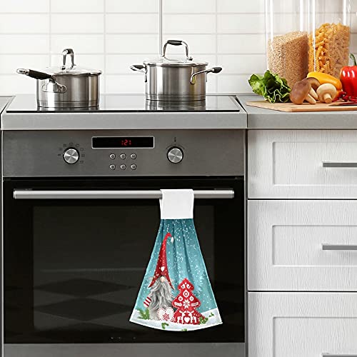 2 Pack Cute Winter Gnome Hanging Kitchen Towels - Soft Microfiber Coral Velvet Christmas Hand Towels with Loop for Bathroom, Oven & Kitchen - Absorbent Washcloth & Holiday Decor for Festive Home Decorating