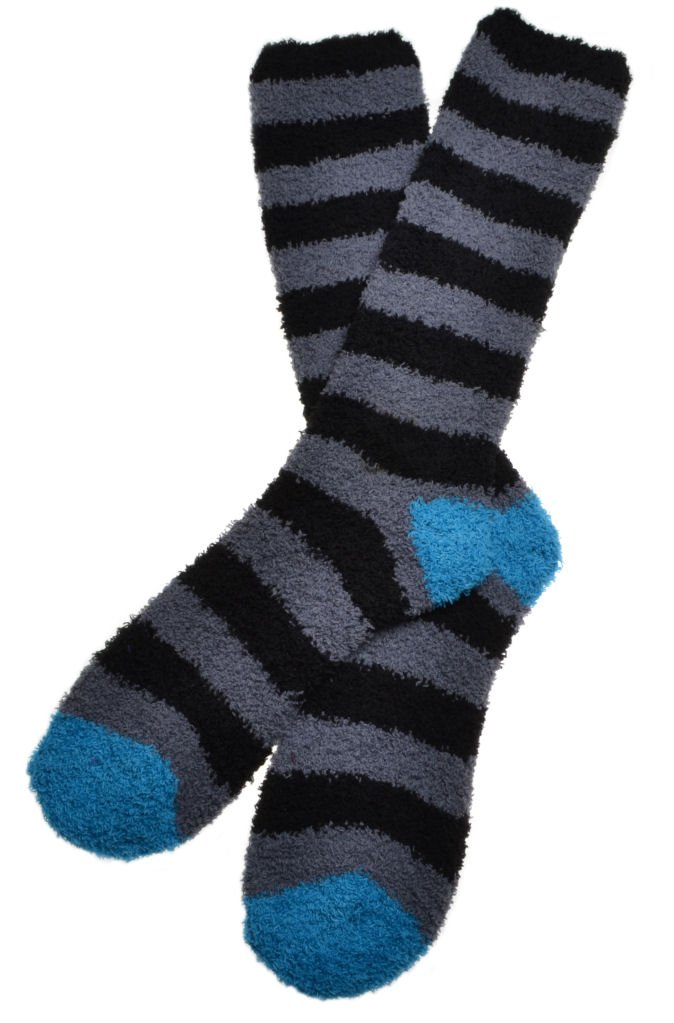 WB SOCKS Men's Striped Fluffy Winter Socks - Soft Warm Fuzzy Slipper Socks for Indoor/Outdoor Wear, Cozy Home & Office Comfort, Perfect Gift for Christmas & Cold Weather