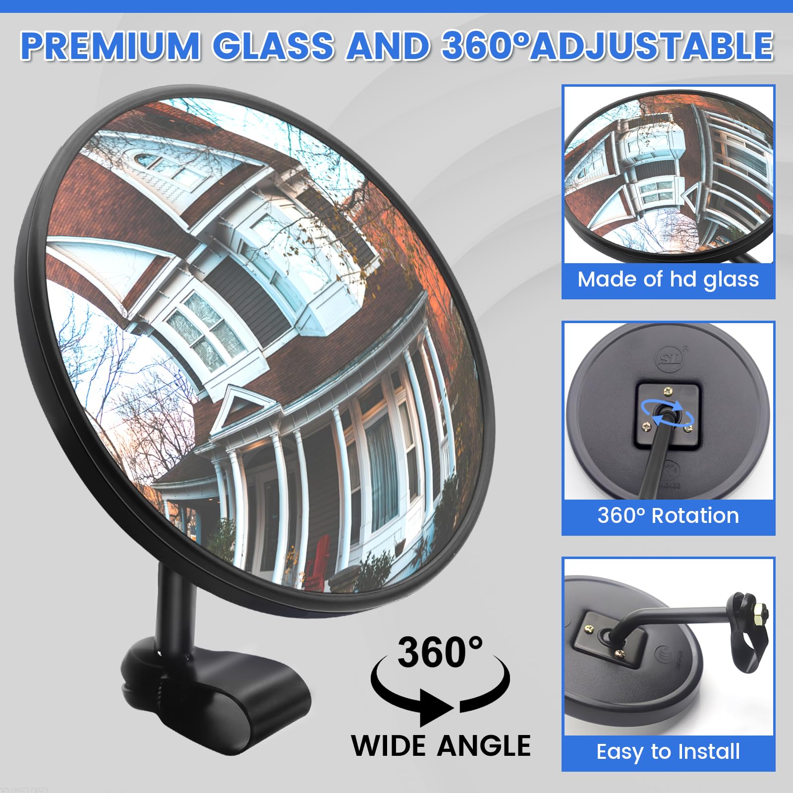 360° Adjustable Universal Convex Mirror for Trucks - Wide Angle Spot Mirror with Round Design (2 Pack) - Perfect for Blind Spot Monitoring & Parking Assistance