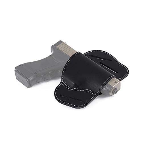 HWZ Universal Leather Handgun Holster - 3 Slot Pancake Style Belt Holster for Concealed Carry | Perfect for Pistols, Revolvers & Everyday Use at Range, Hunting or Home Defense
