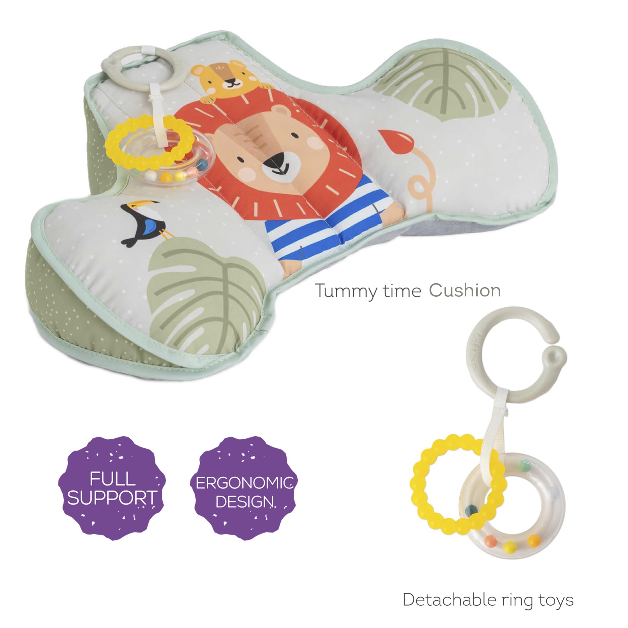 Taf Toys Tummy Time Cushion with Detachable Toys - Newborn Developmental Support for 0-6 Months | Strengthens Crawling Muscles | Montessori Sensory Toy for Infants & Toddlers | Perfect for Playtime, Floor Activities & Early Learning