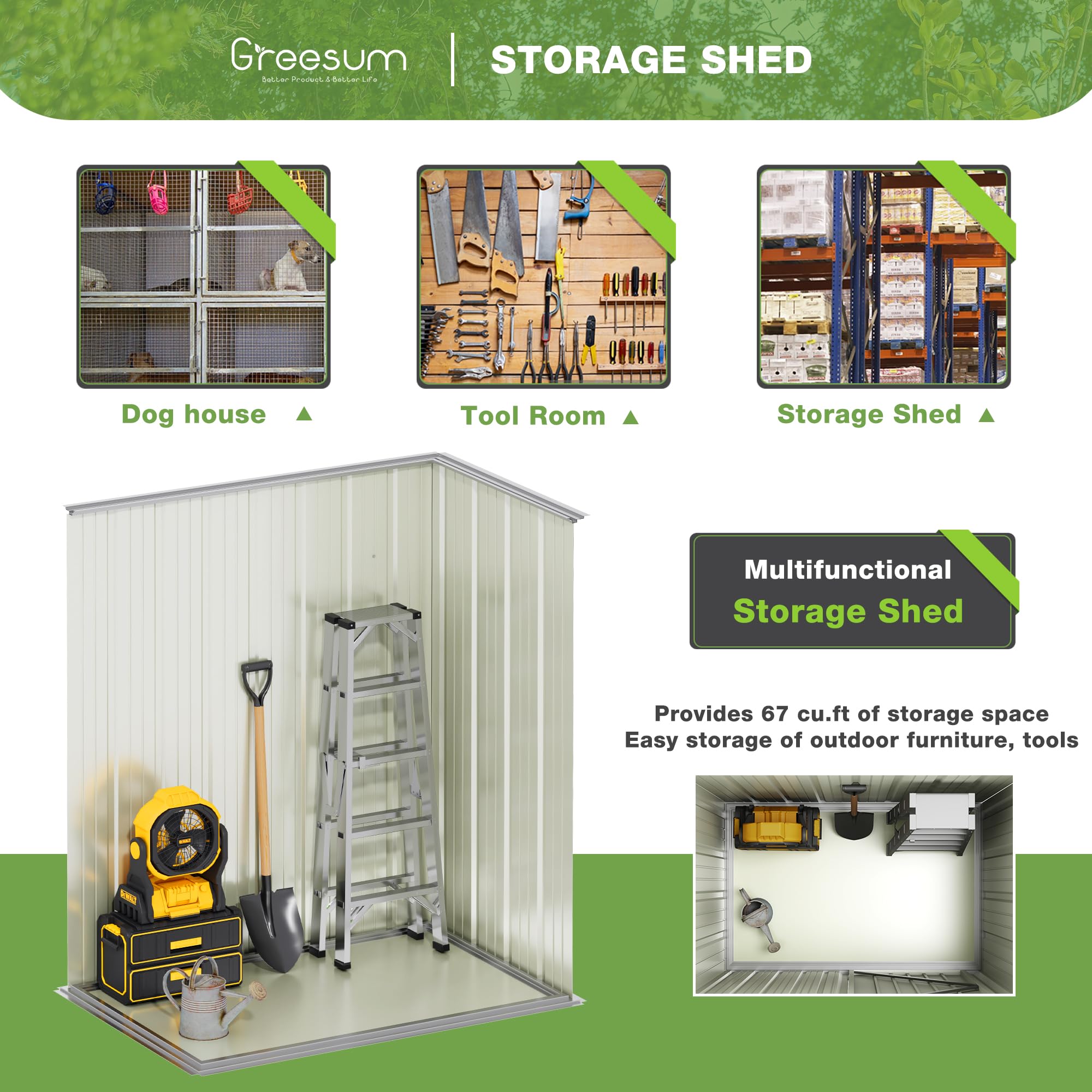 Greesum 5x3 ft Outdoor Storage Shed - Metal Utility Tool Shed with Lockable Door for Garden, Patio & Backyard Organization (Brown) | Perfect for Storing Lawn Mowers, Gardening Tools & Outdoor Equipment
