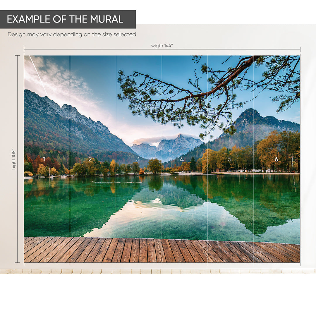 Scenic Mountain & Lake Wall Mural CCM032 - Nature Landscape Peel and Stick Wallpaper for Living Room, Bedroom & Office Decor