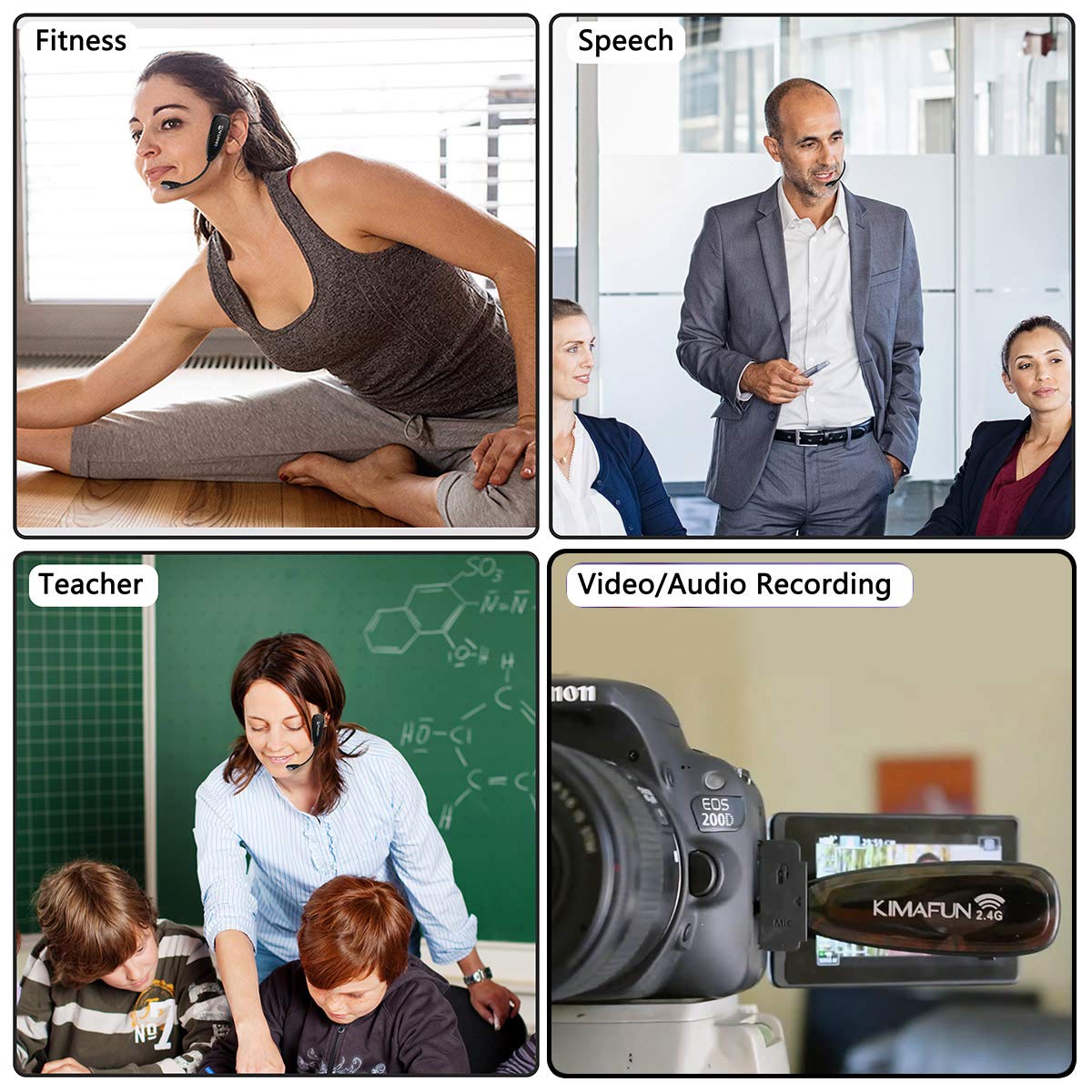 KIMAFUN Wireless Headset Microphone System - No Bluetooth Needed, Waterproof Head Mic for Fitness Instructors, Online Teaching, Yoga Classes, Spinning Coaches & Public Speakers | Compatible with iPhone & Android Phones (Model G100-1) | Perfect for Gym Sessions, Virtual Lessons & Live Presentations