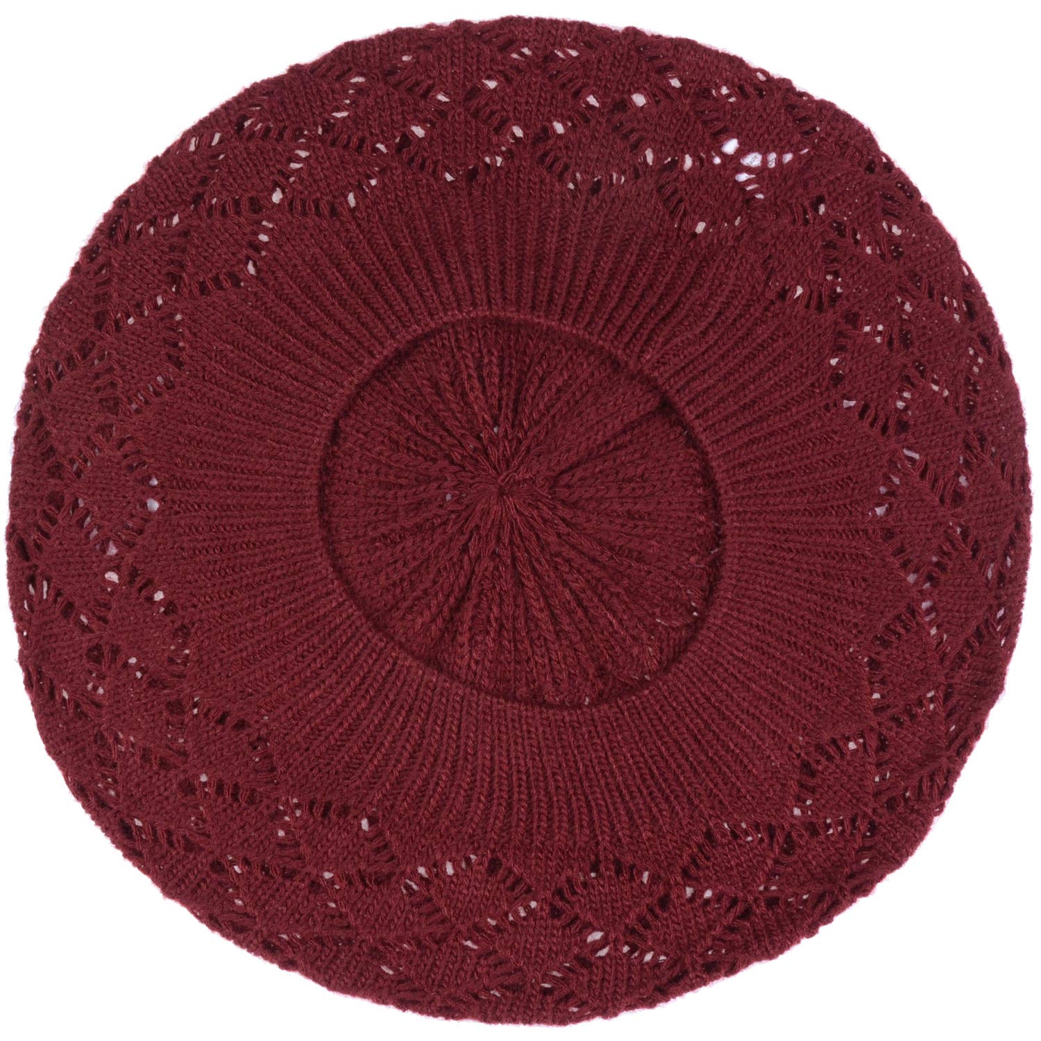 BYOS Women's Chic Cutout Lace Diamond Knit Lightweight Slouchy Crochet Beret Hat - Fashionable Winter Beanie for Casual Outfits & Outdoor Activities