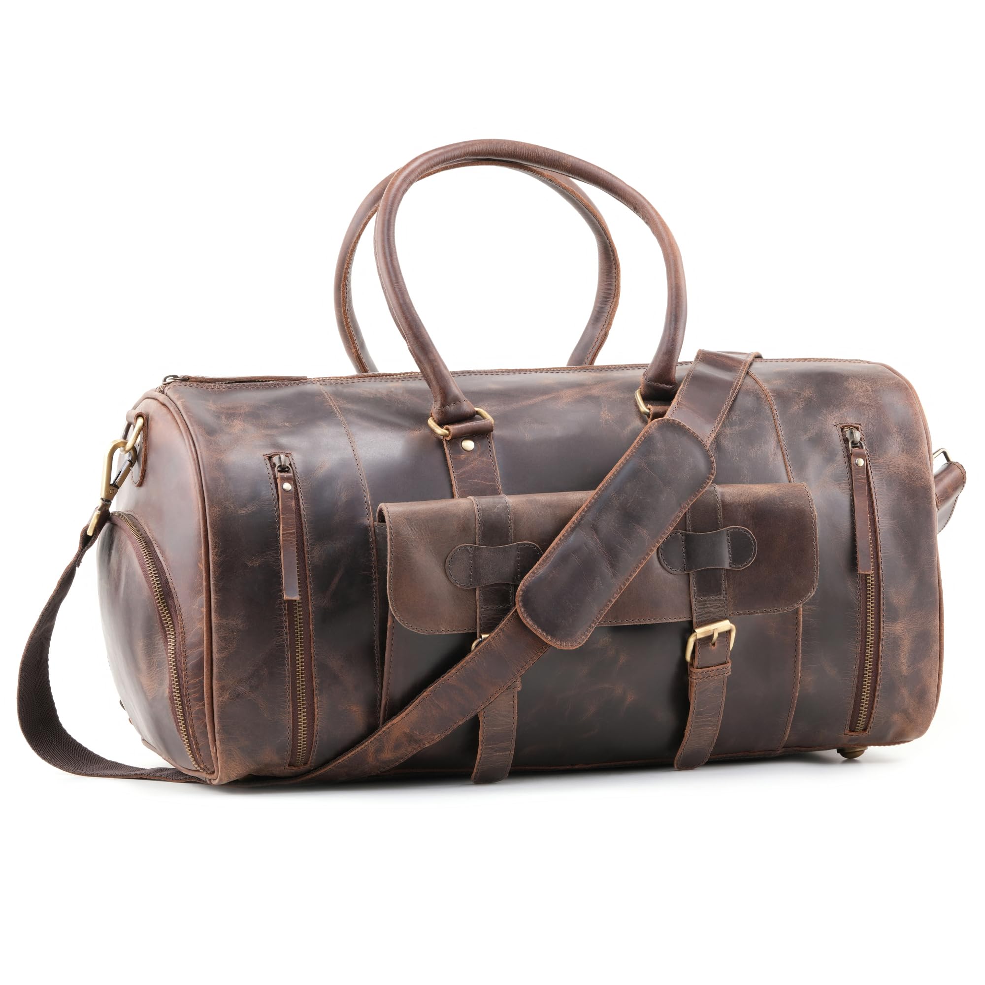 Handmade Genuine Buffalo Leather Duffle Bag - 21 Inch Gym & Travel Weekender Overnight Bag - TSA Approved Carry-on Luggage for Men & Women - Perfect for Gym, Business Trips & Weekend Getaways