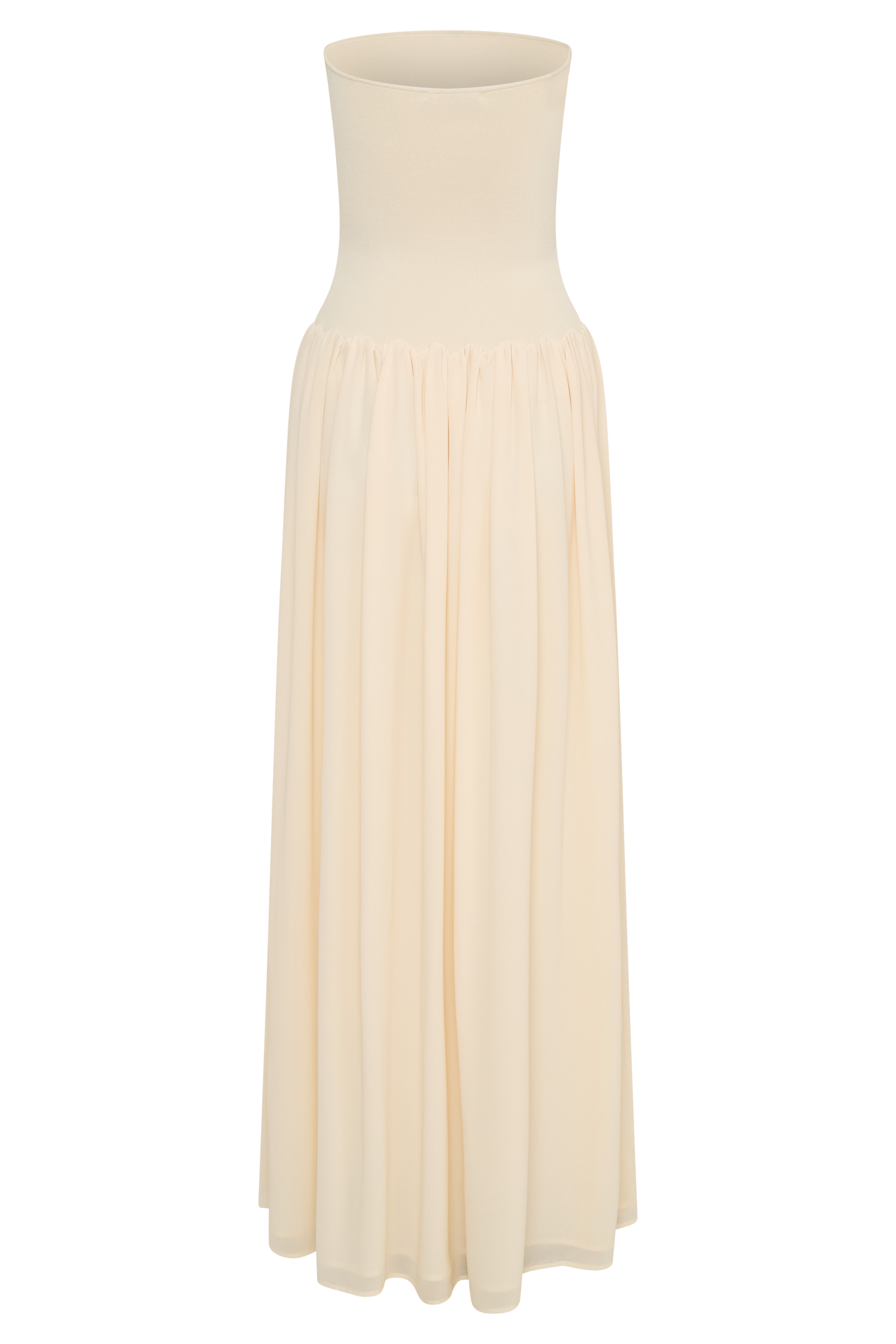 Lyanna Knit and Chiffon Strapless Maxi Dress - Cream | Elegant Formal Evening Gown for Weddings, Prom & Special Occasions