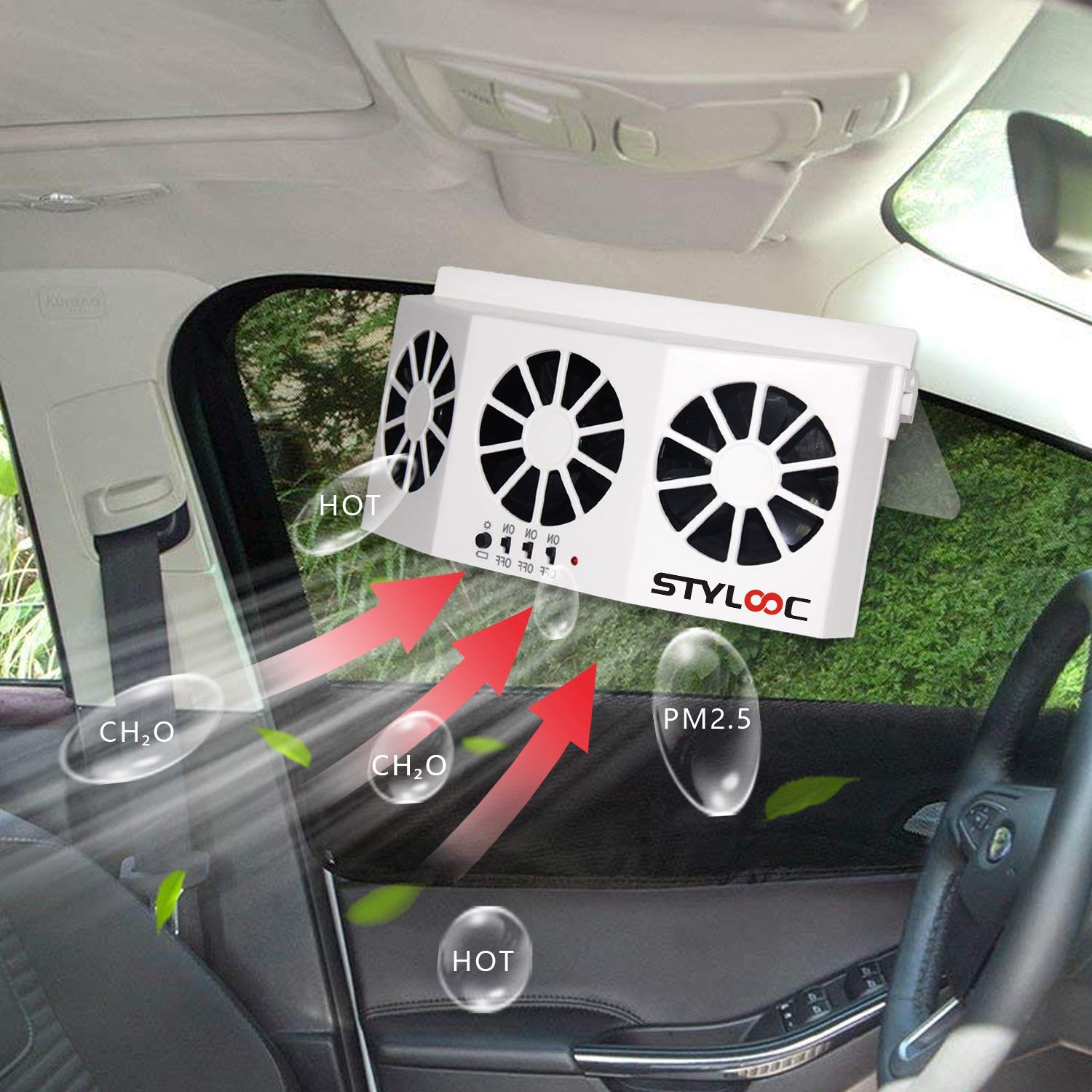 Solar Powered Car Air Ventilator & Exhaust Fan - White | Eliminate Car Odors & Improve Air Circulation | Universal Fit for Most Vehicles | Perfect for Parking, Travel & Hot Weather Use