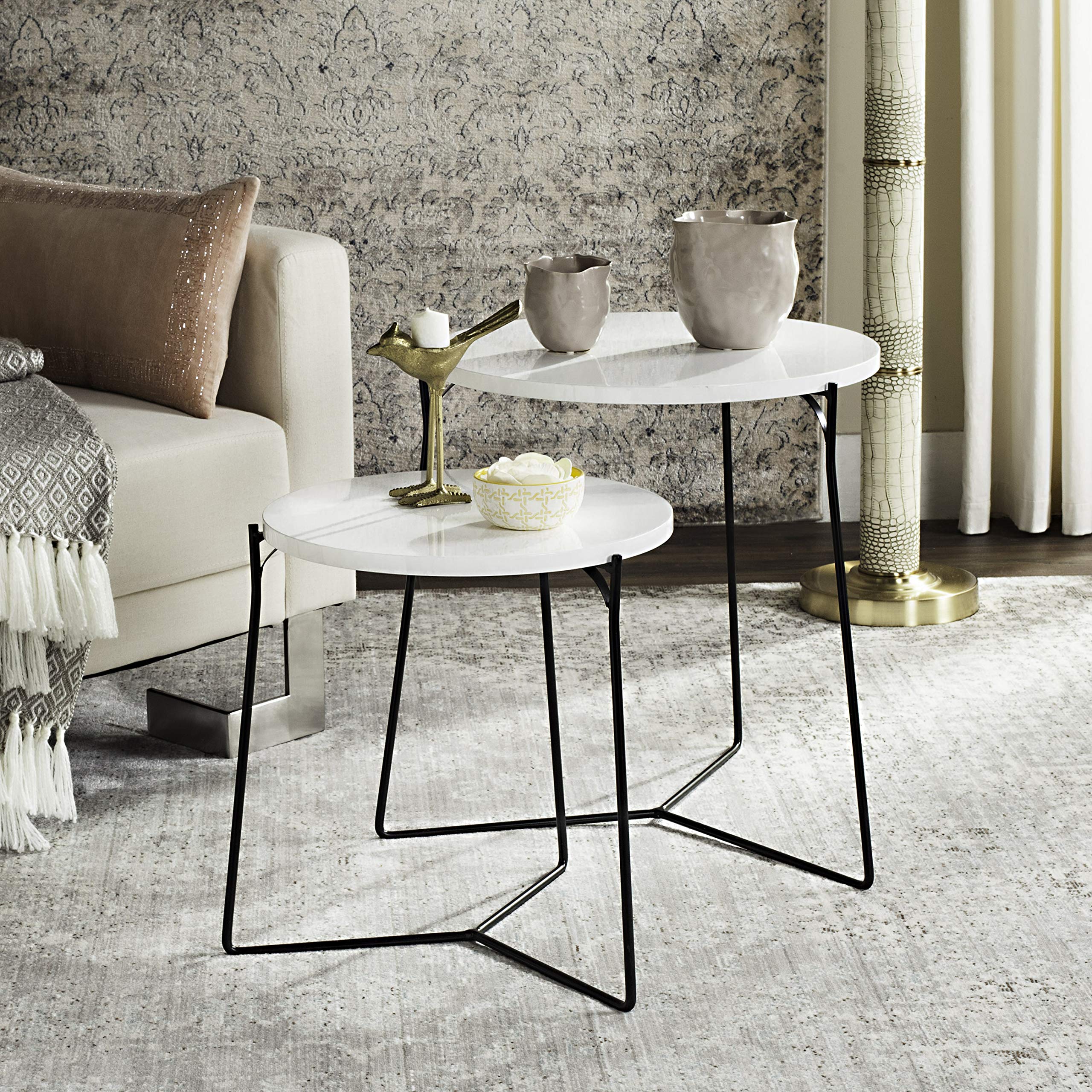 Safavieh Ryne Modern White Lacquer Round End Table - Stackable Side Table for Living Room, Bedroom & Office Decor