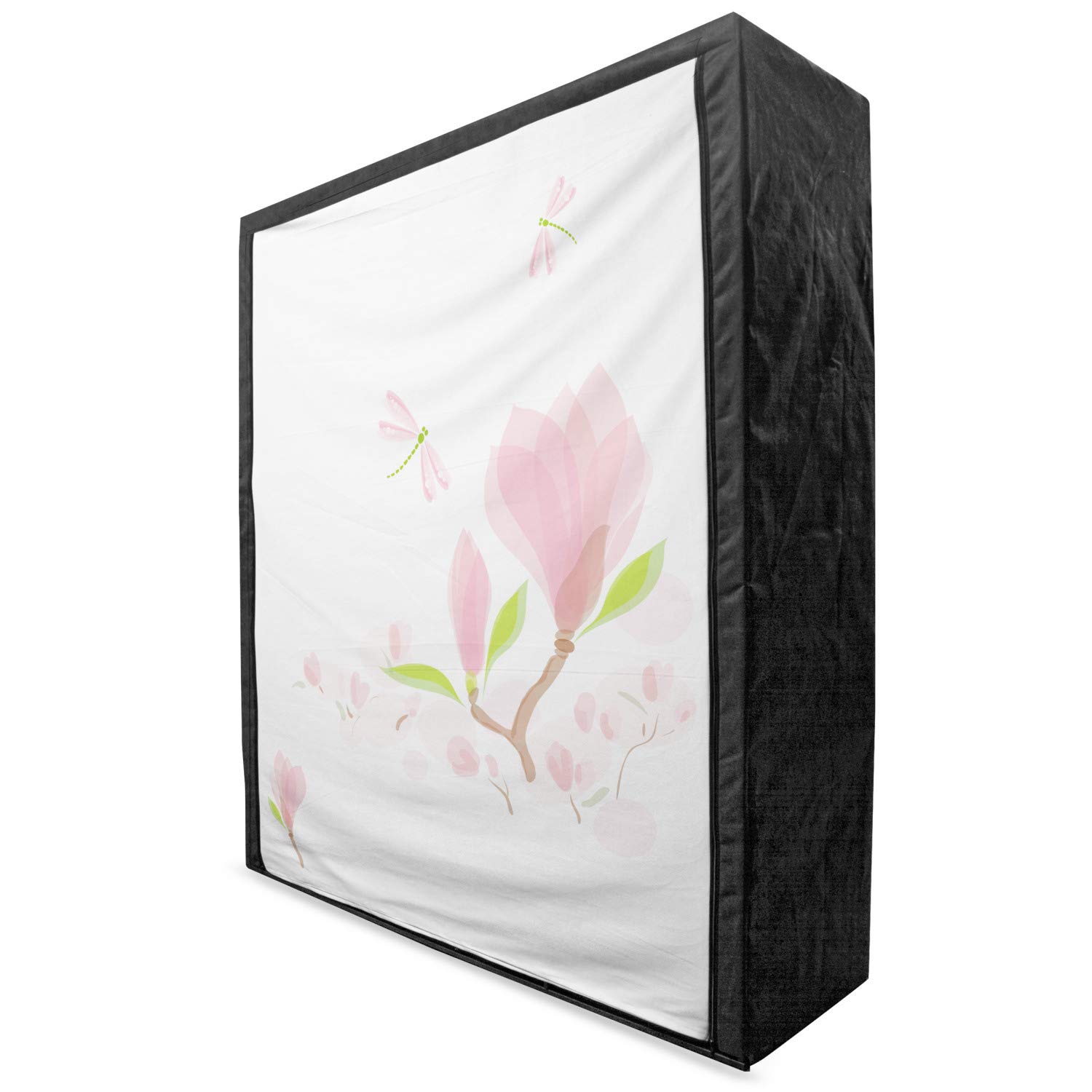 Ambesonne Dragonfly Portable Fabric Wardrobe - Spring Floral Clothing Organizer with Shelves, 59 Inch Pale Pink & Lime Green | Perfect for Bedroom Closet Storage, Dorm Room Organization & Seasonal Clothing Rotation