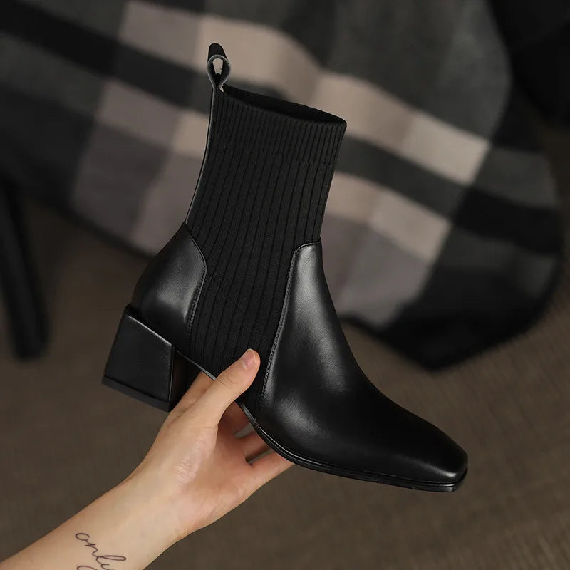 2023 Women's Fashion Knitted Ankle Boots Slip-On High Heel Shoes Size 43 - Winter & Autumn Casual Wear, Office Outfits, and Evening Parties