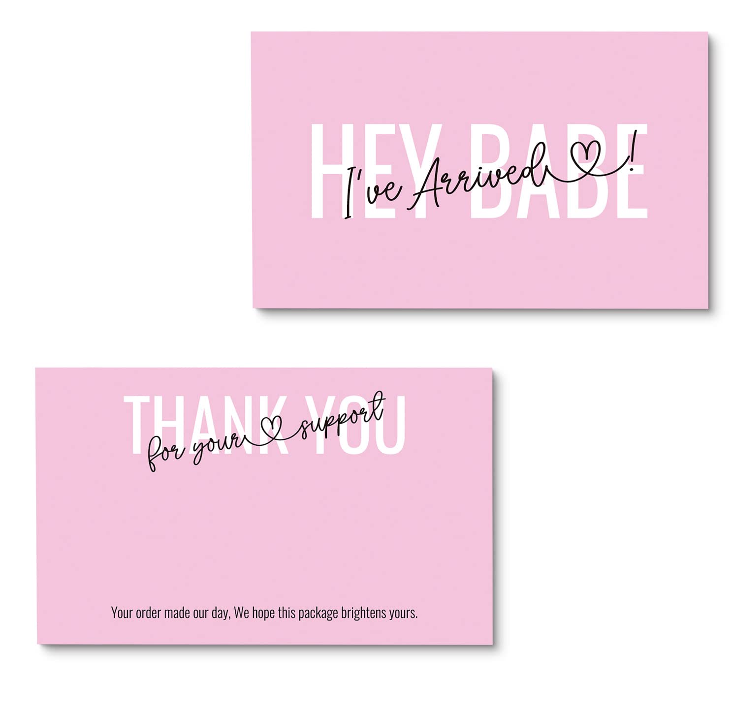ITZAMNA 'Hey Babe I've Arrived' Thank You Cards - Pack of 100 Pink Heart Script Greeting Cards for Small Business Appreciation | Perfect for Customer Thank You Gifts, Wedding Favors & Party Invitations
