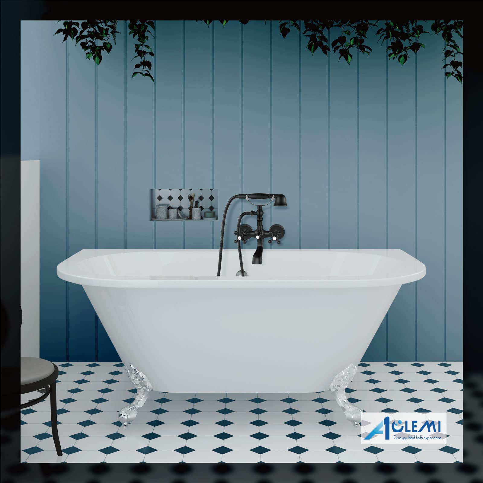 Aolemi Matte Black Wall Mount Bathtub Faucet with Hand Shower Sprayer - Vintage Double Cross Handle Mixer Tap - Perfect for Bathroom Renovation & Spa-Like Shower Experience