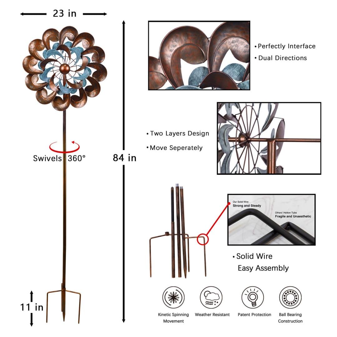 84 Inch Copper Wind Spinner Sculpture - Large Outdoor Garden Decor for Yard, Patio & Lawn | Windmill Spinner for Relaxing Outdoor Spaces & Garden Art