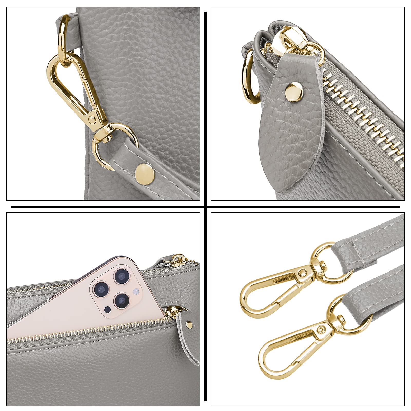 YALUXE Women's Genuine Leather Wristlet Purse Clutch Wallet with Detachable Crossbody Strap - Stylish & Compact for Parties, Travel, and Everyday Use