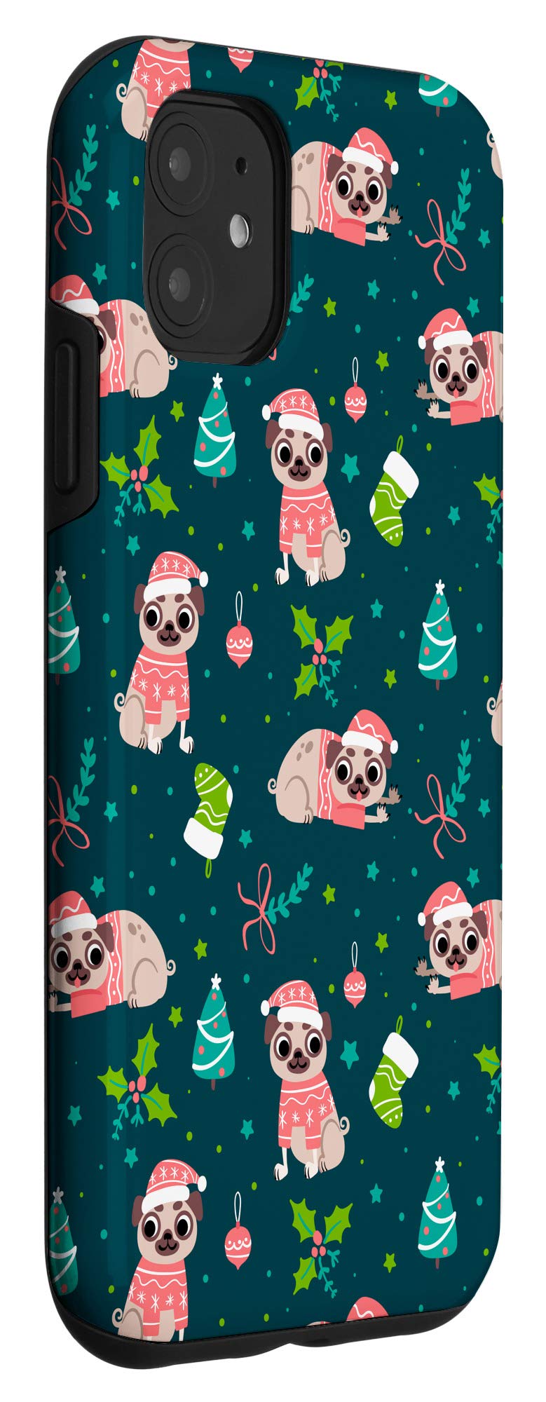 iPhone 11 Christmas Pug Phone Case - Cute Santa Dog Pattern Protective Cover | Perfect Holiday Gift for Pet Lovers & Christmas Decorations
