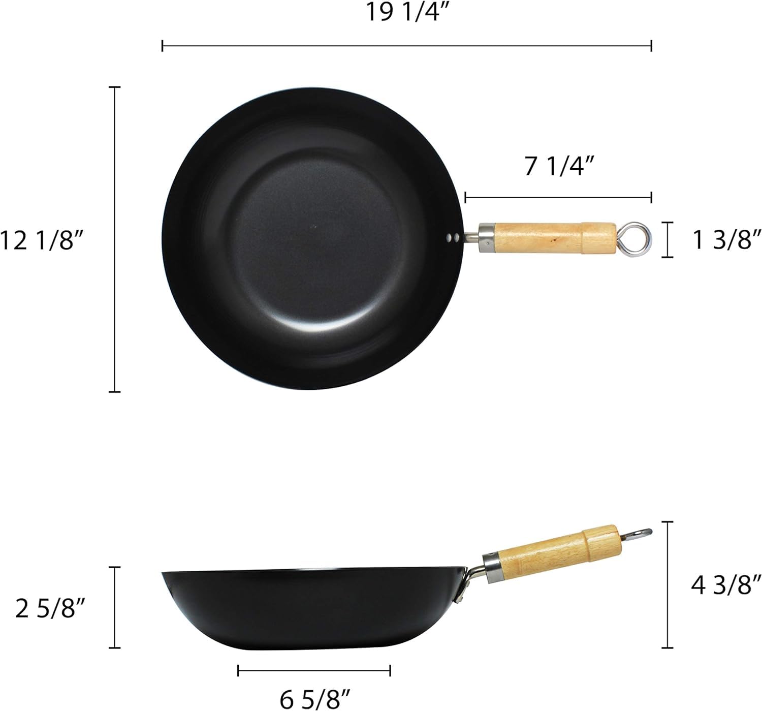 TrueCraftware 12-Inch Non-Stick Carbon Steel Wok Pan with Wooden Handle - Flat Bottom Stir Fry Pan for Asian Cooking - Perfect for Stir-Frying, Deep Frying, Steaming & Grilling - Ideal for Home Chefs & Restaurant Use