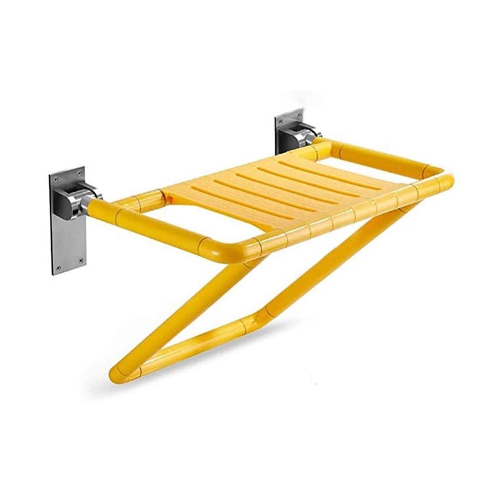 **Foldable Wall-Mounted Shower Seat - Non-Slip Bathroom Safety Stool for Elderly, Disabled & Pregnant Women - Adjustable Height Shoe Changing Bench (Yellow) - Ideal for Small Bathrooms & Assisted Living Spaces**