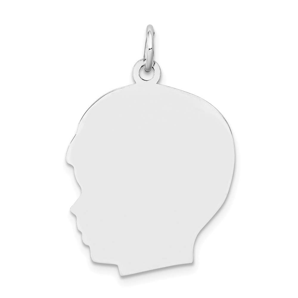 14K White Gold Engravable Boy Charm Pendant - 30mm x 20mm - Left Facing Solid Gold Jewelry for Kids, Gifts & Engraving - Perfect for Birthdays, Christenings & Keepsakes