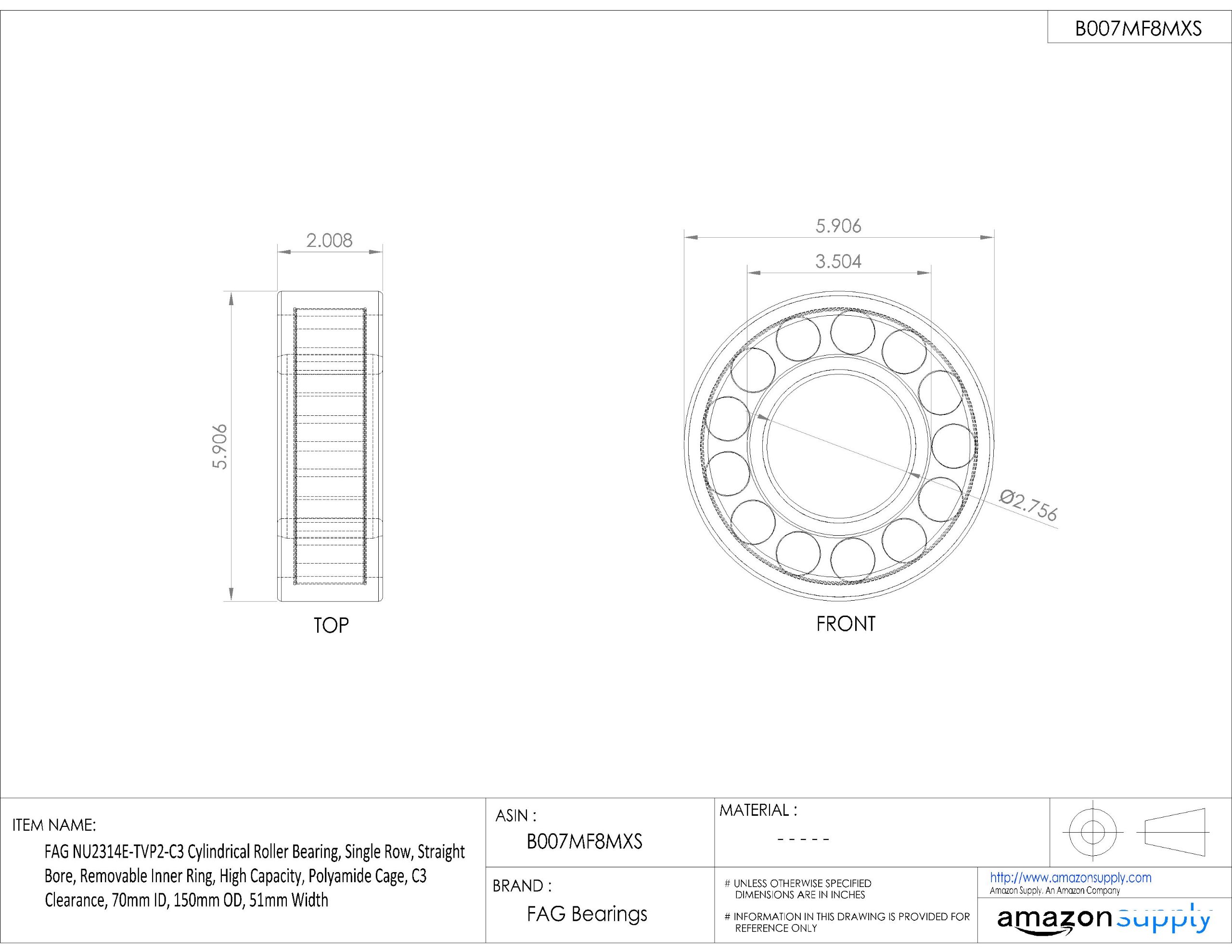 NU2314E-TVP2-C3 Single Row Cylindrical Roller Bearing - 70mm ID x 150mm OD x 51mm Width - High Capacity Straight Bore Bearing with Removable Inner Ring & Polyamide Cage - C3 Clearance for Industrial Machinery, Heavy Equipment & Power Transmission Systems
