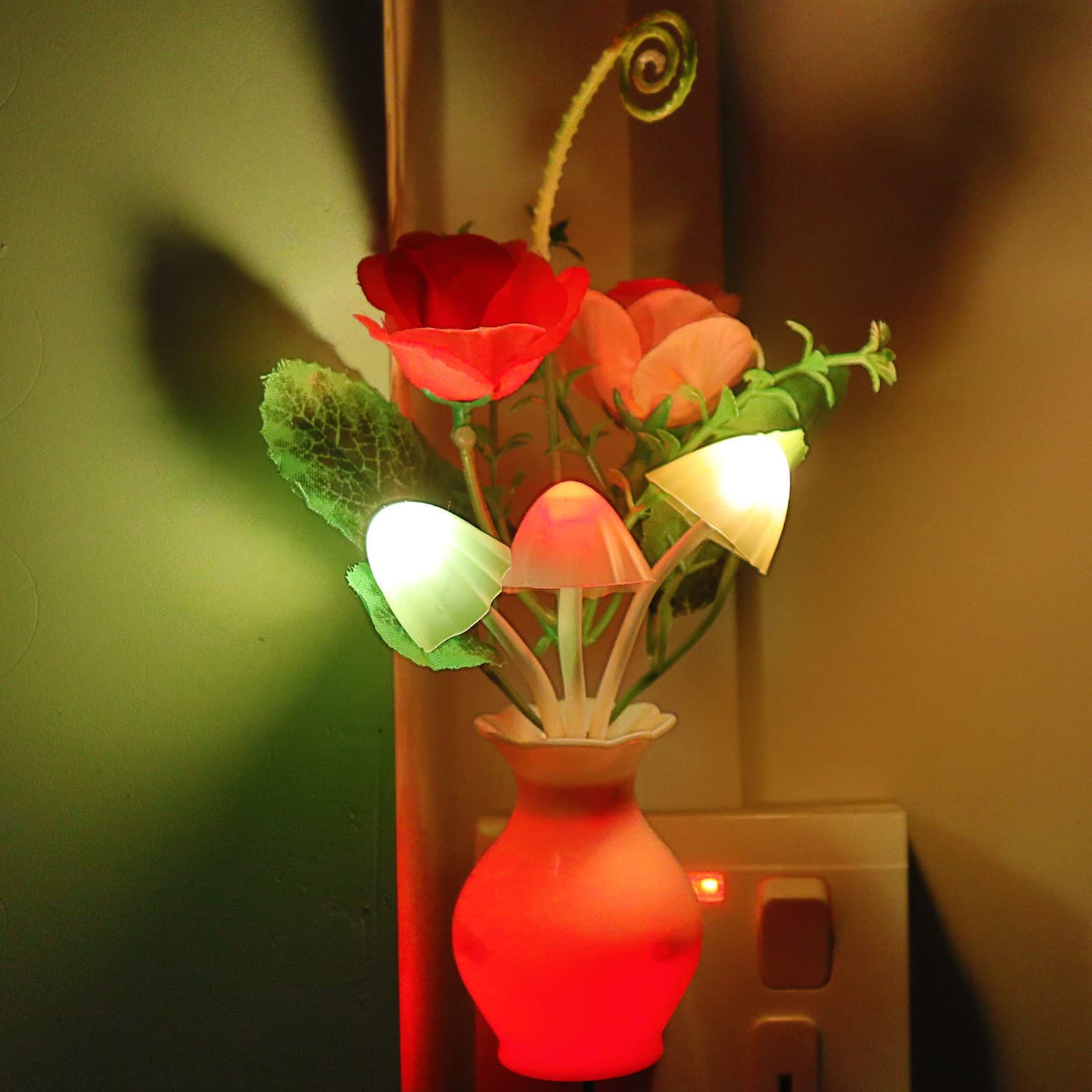 AUSAYE 1Pack Plug-in LED Night Light with Auto Dusk to Dawn Sensor, 0.5W Energy Saving Lamp - Rose Flower Mushroom Night Light for Kids & Adults - Perfect for Bedroom, Bathroom, Living Room, Kitchen, Hallway - Creates a Cozy & Safe Ambiance for Nighttime Navigation
