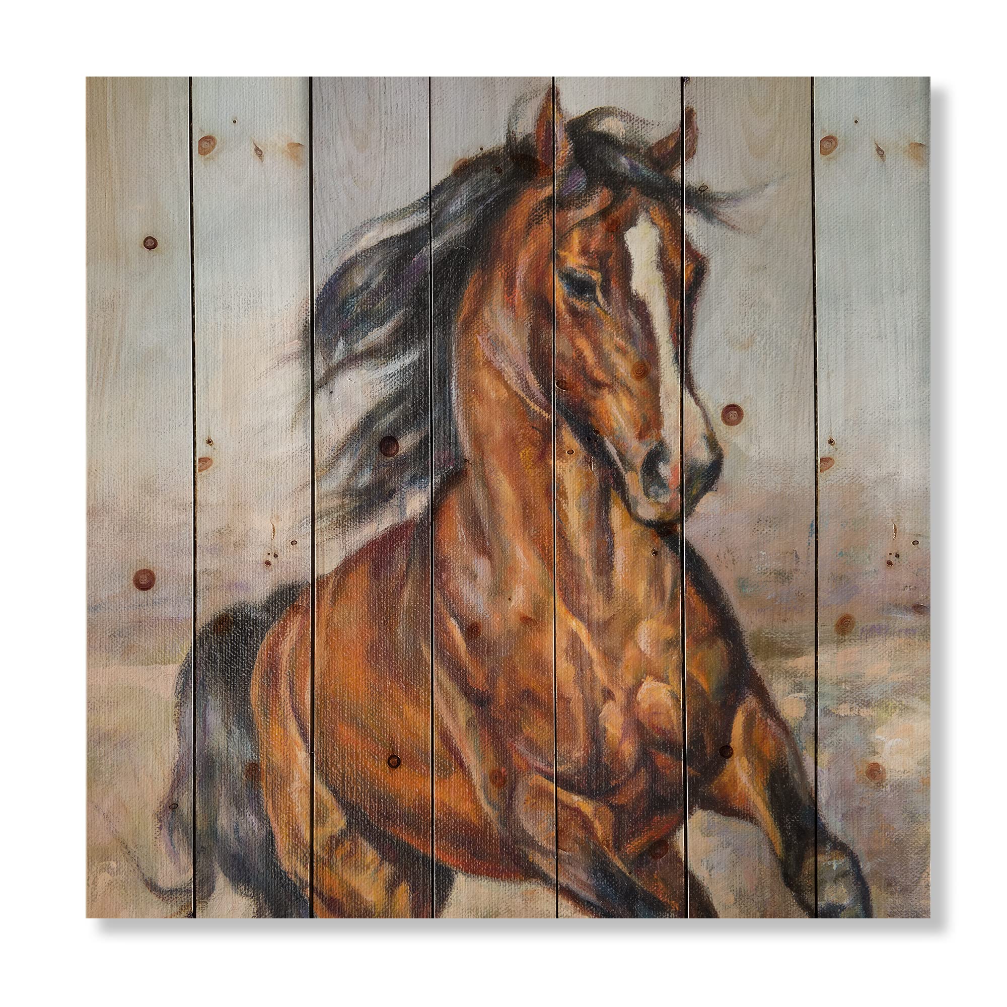 Farmhouse Wood Wall Decor - Portrait of a Race Horse on Natural Pine Wood, Large Animal Wall Art Panel, Rustic Brown Wooden Wall Hanging | Perfect for Living Room, Bedroom, or Office Decor