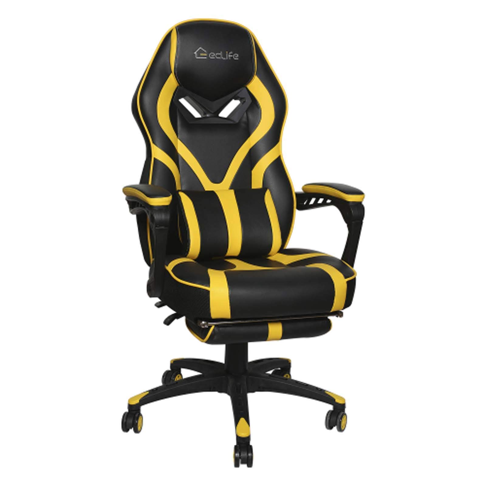 Ergonomic High Back Gaming Chair with Massage & Footrest - Racing Style Swivel Office Computer Chair for Home & Work (Yellow) | Perfect for Esports, Streaming & Long Work Sessions