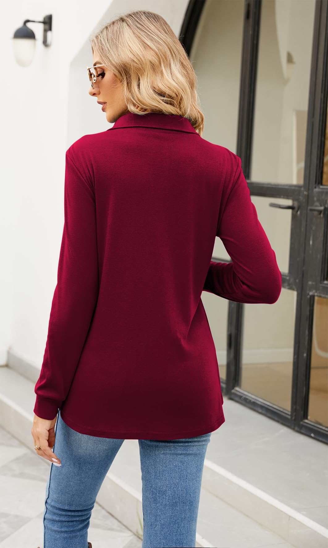 Newchoice Women's Long Sleeve Tunic Tops for Leggings - Casual Notch Collar Button Front Pullover Sweatshirt Shirt - Perfect for Work, Yoga & Everyday Wear