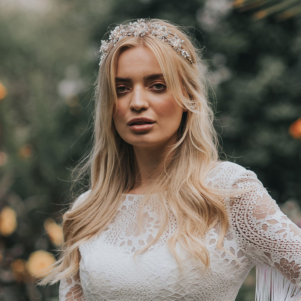 Albany Pearl Rose Gold Blossom Hair Vine - Elegant Floral Bridal Headpiece for Weddings, Prom & Special Occasions