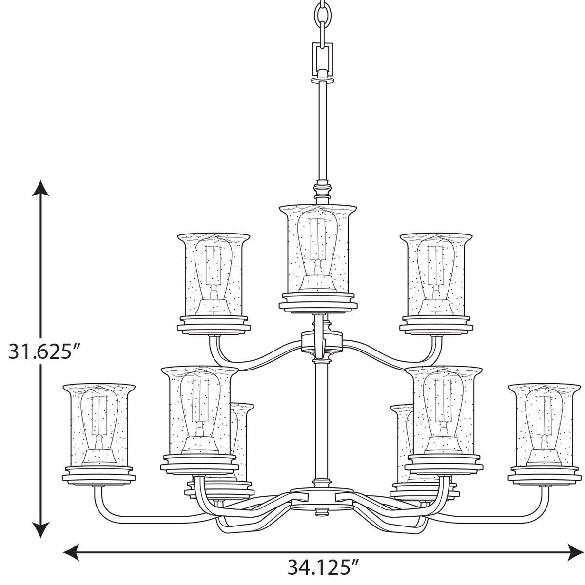 Progress Lighting Winslett Collection 9-Light Clear Seeded Glass Coastal Chandelier in Brushed Nickel - Perfect for Beach House, Coastal Decor & Dining Room Lighting