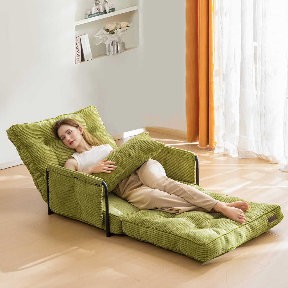 MAXYOYO Adjustable Floor Sofa Bed - 5 Position Foldable Lazy Sofa with Pillow & Armrests, Single Size Green - Perfect for Small Spaces, Living Rooms, Dorms & Guest Beds